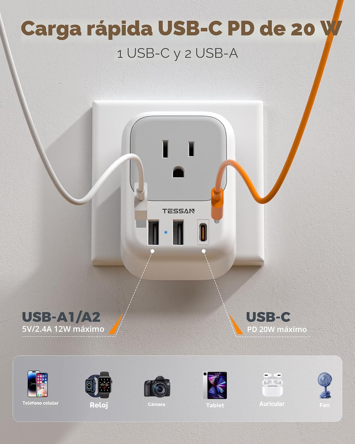 ADAPTADOR DE ENCHUFE TESSAN TIPO A DE 2 A 3 PINES PARA JAPÓN, PACK DE 2 UNIDADES - 4