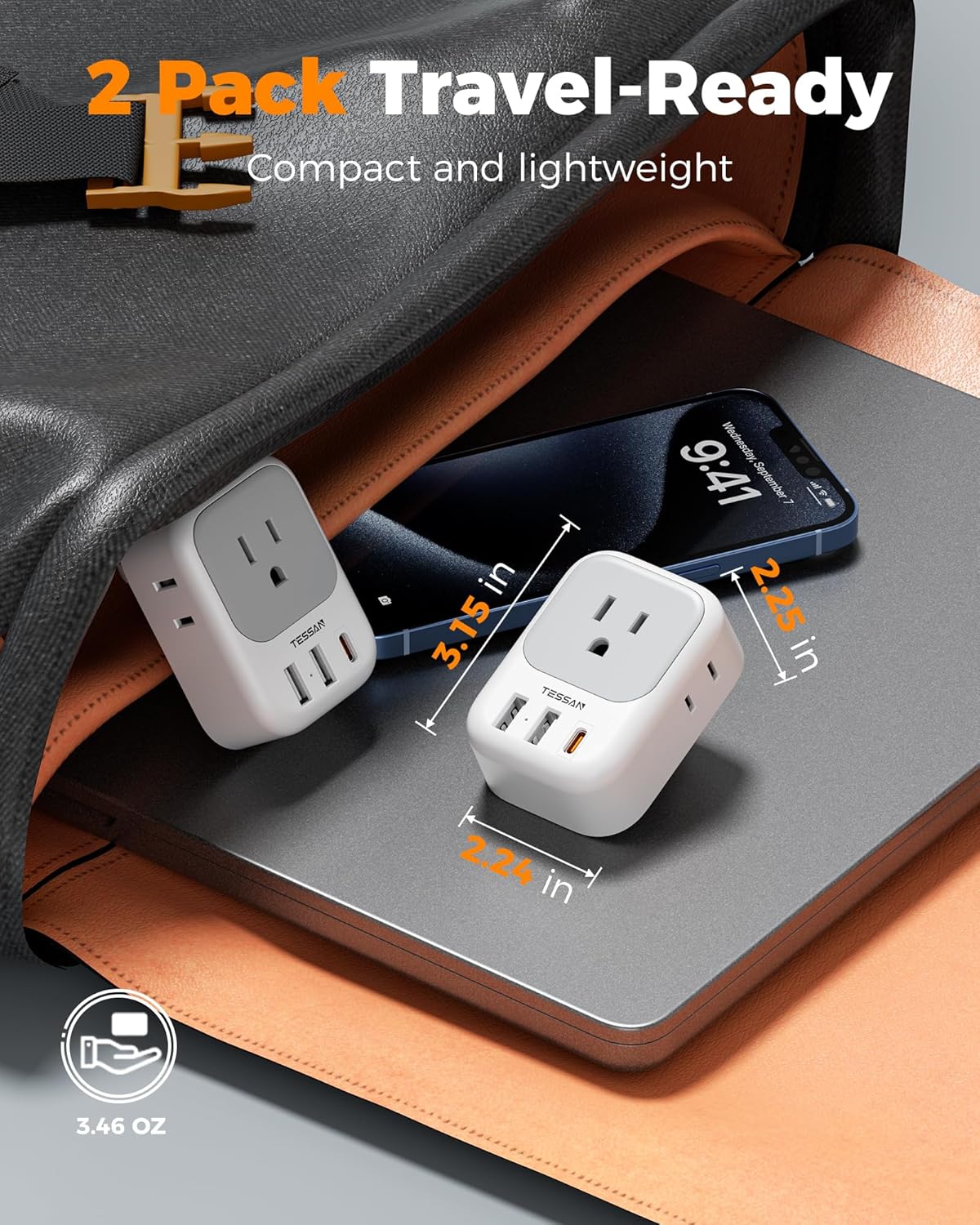 ADAPTADOR DE ENCHUFE TESSAN TIPO A DE 2 A 3 PINES PARA JAPÓN, PACK DE 2 UNIDADES - 5
