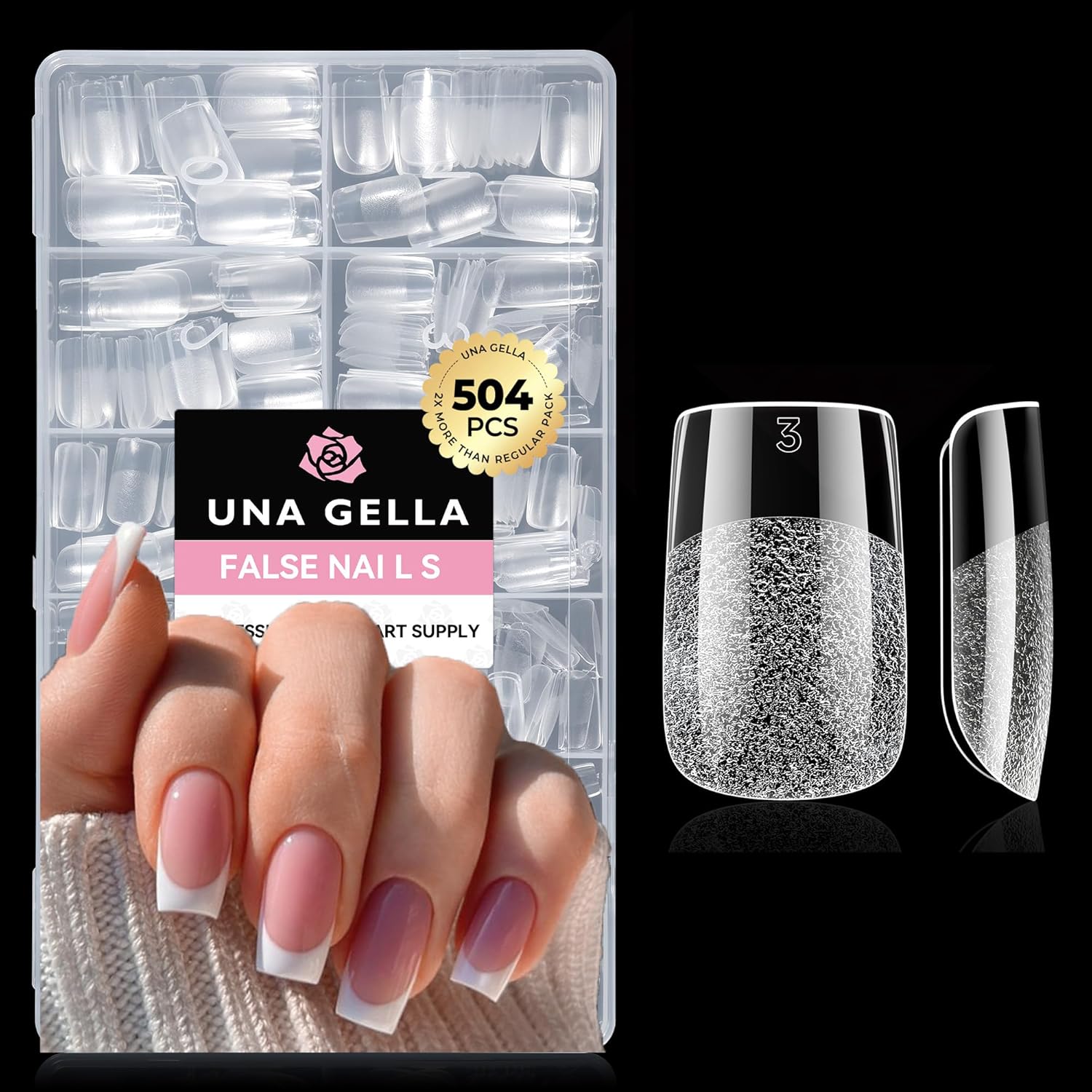 UÑAS POSTIZAS UNA GELLA CUADRADAS CORTAS 504 PIEZAS PRE LIMADAS - 1