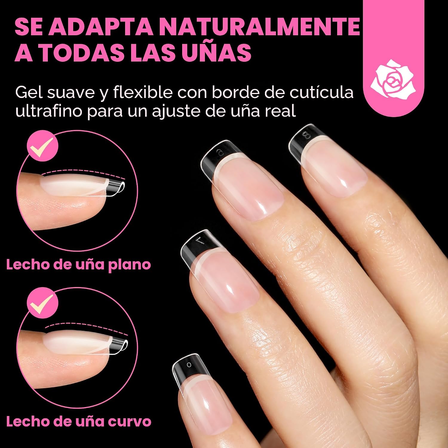 UÑAS POSTIZAS UNA GELLA CUADRADAS CORTAS 504 PIEZAS PRE LIMADAS - 4