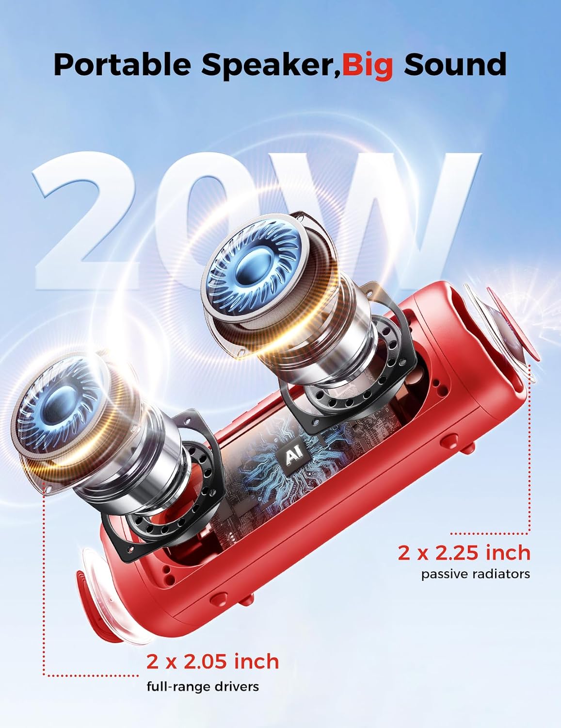 PARLANTE PORTÁTIL BLUETOOTH BOLABUTTY 20W IPX5 ROJO - 2
