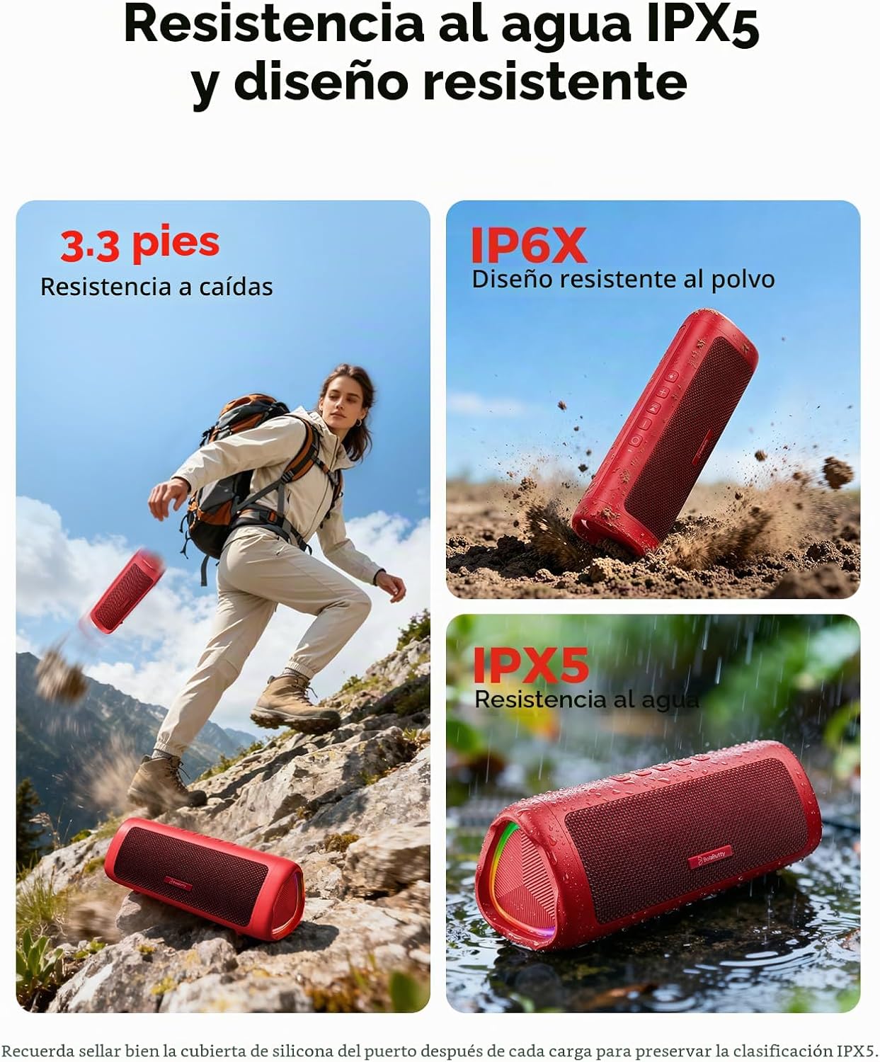 PARLANTE PORTÁTIL BLUETOOTH BOLABUTTY 20W IPX5 ROJO - 4