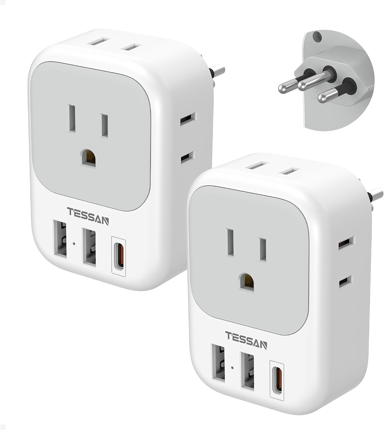 ADAPTADOR DE ENCHUFE TESSAN BRASIL TIPO N 7 EN 1 CON USB, PACK DE 2 UNIDADES - 1