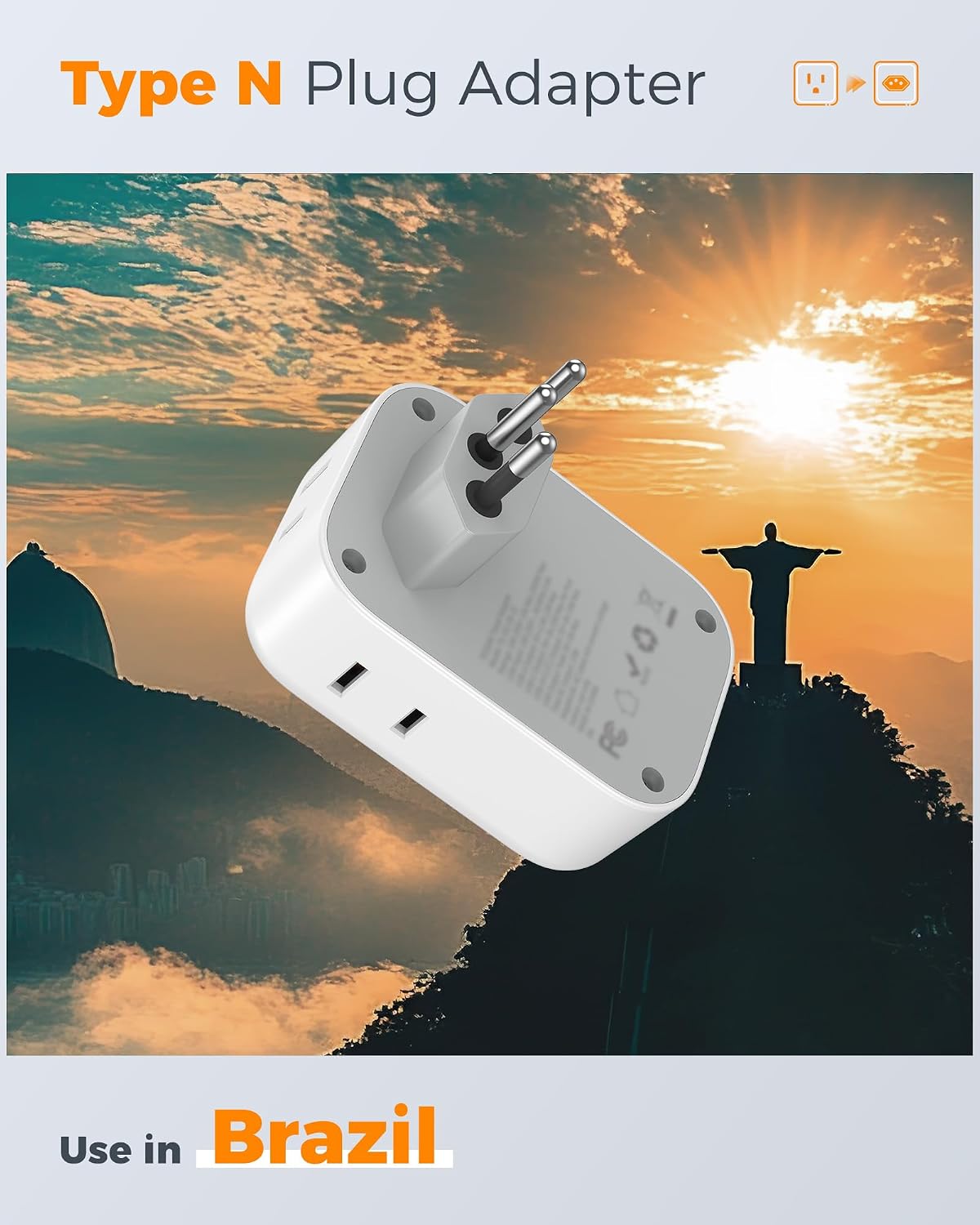 ADAPTADOR DE ENCHUFE TESSAN BRASIL TIPO N 7 EN 1 CON USB, PACK DE 2 UNIDADES - 2