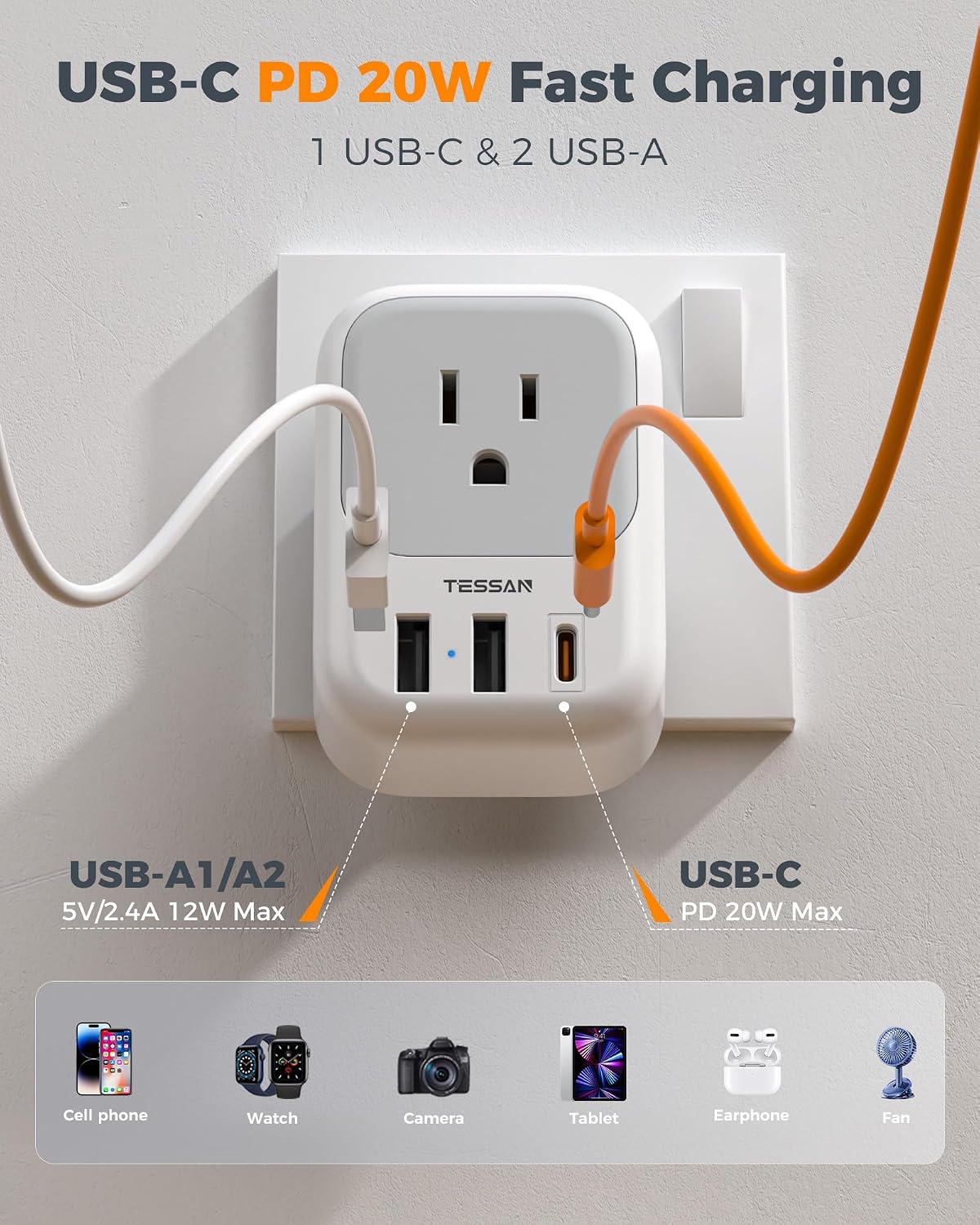 ADAPTADOR DE ENCHUFE TESSAN BRASIL TIPO N 7 EN 1 CON USB, PACK DE 2 UNIDADES - 4