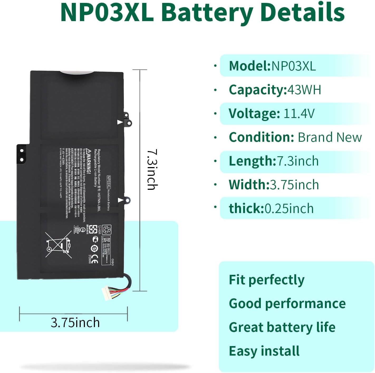 BATERÍA NP03XL 43WH PARA HP ENVY X360 15-U010DX 15-U011DX - 2