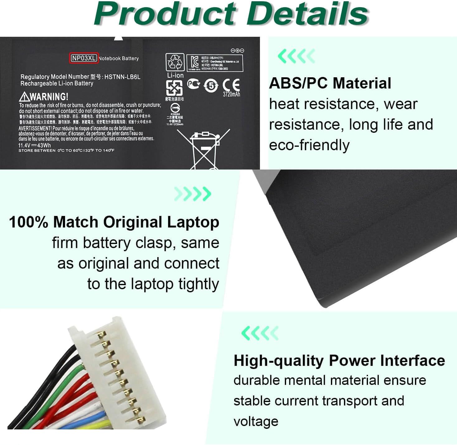 BATERÍA NP03XL 43WH PARA HP ENVY X360 15-U010DX 15-U011DX - 4