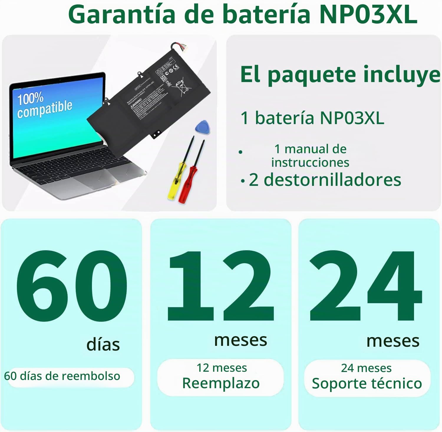 BATERÍA NP03XL 43WH PARA HP ENVY X360 15-U010DX 15-U011DX - 5