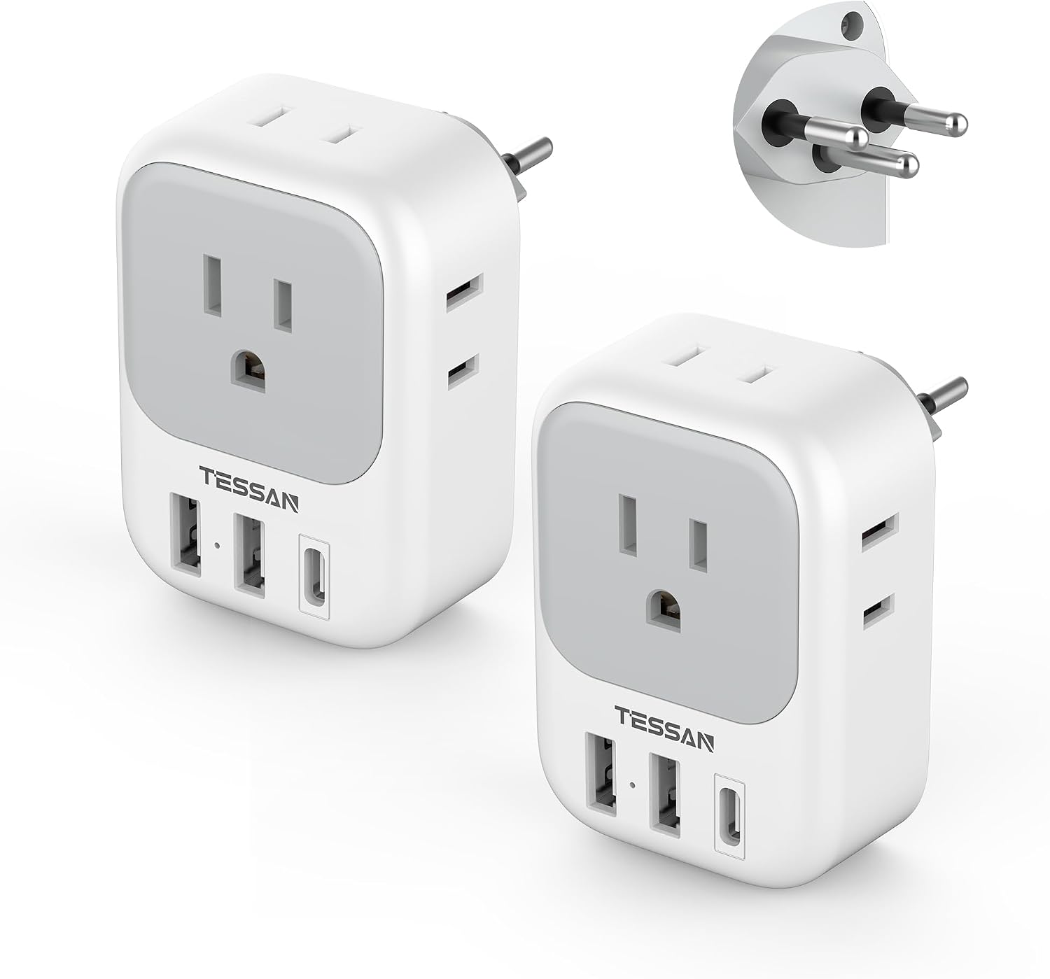 ADAPTADOR DE VIAJE TESSAN TYPE J SUIZA 7 EN 1 CON USB, PACK DE 2 UNIDADES - 1