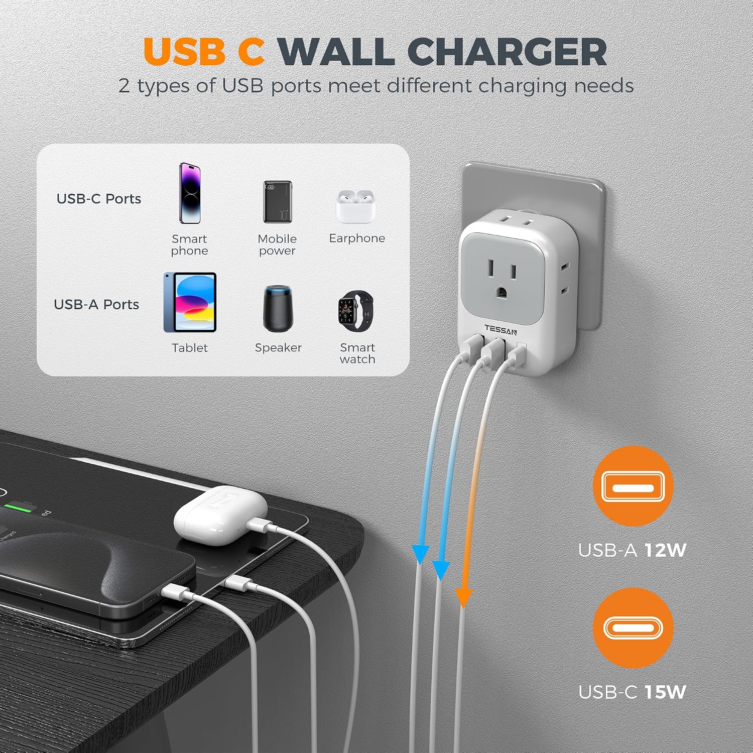 ADAPTADOR DE VIAJE TESSAN TYPE J SUIZA 7 EN 1 CON USB, PACK DE 2 UNIDADES - 4
