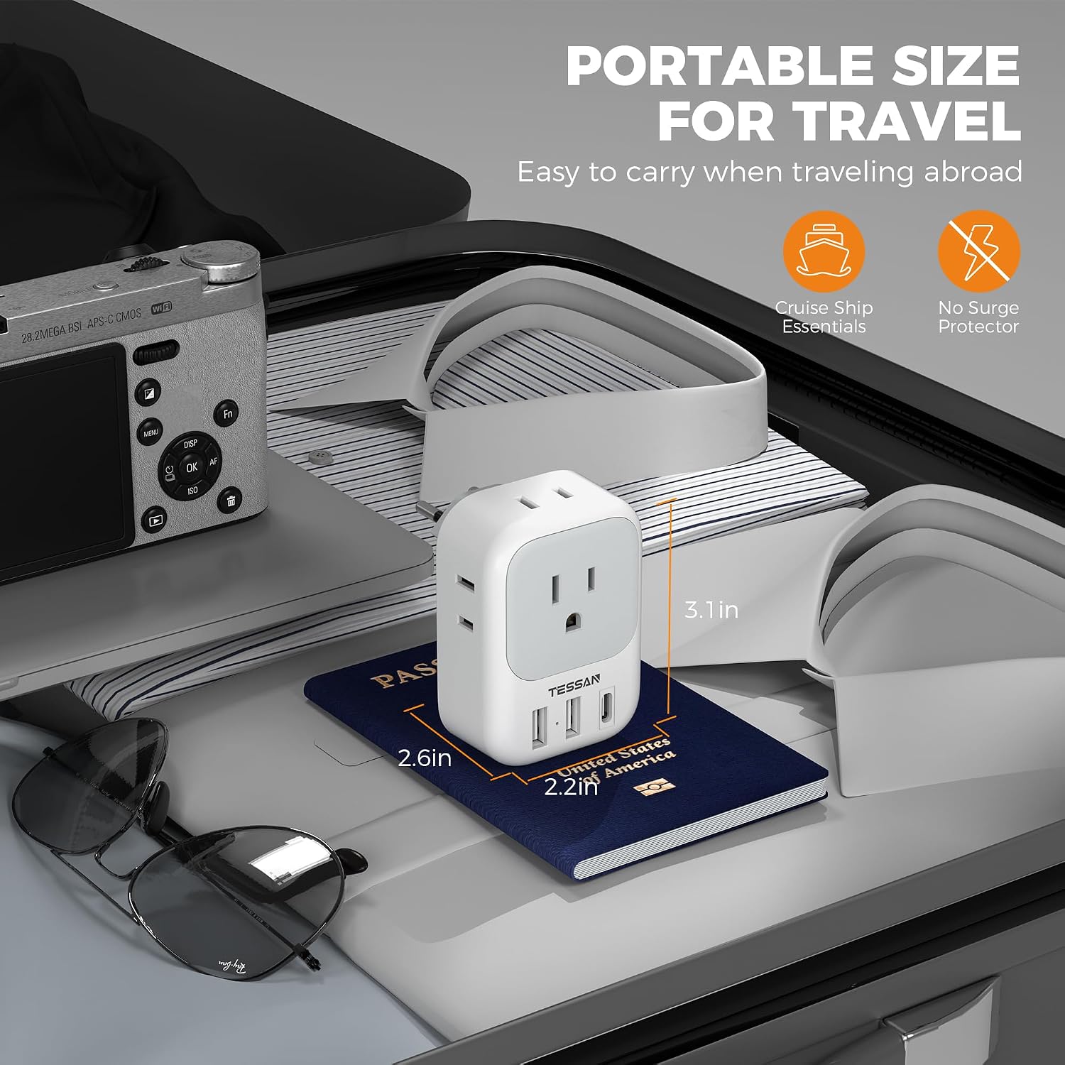 ADAPTADOR DE VIAJE TESSAN TYPE J SUIZA 7 EN 1 CON USB, PACK DE 2 UNIDADES - 5