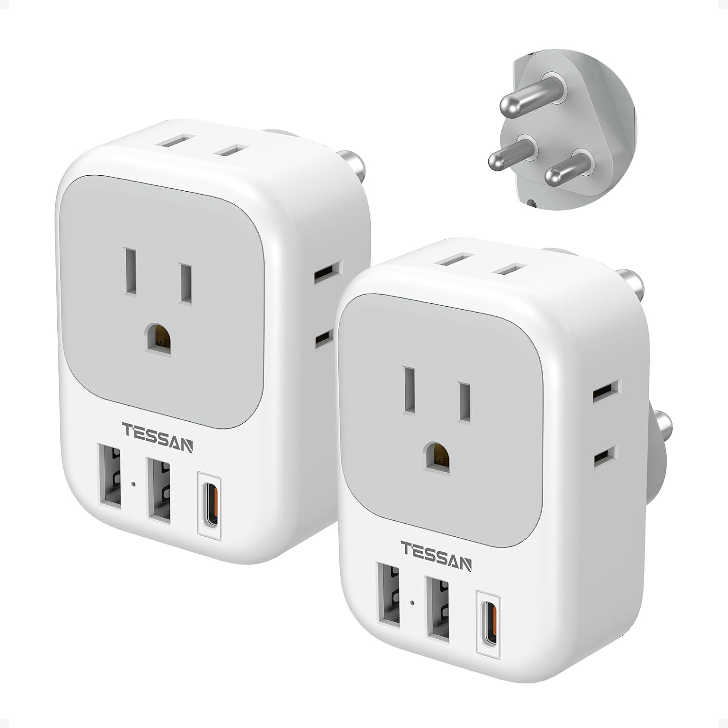 ADAPTADOR DE ENCHUFE TESSAN TYPE M PARA SUDÁFRICA 2 PACK CON CARGA USB-C PD 20W - 1