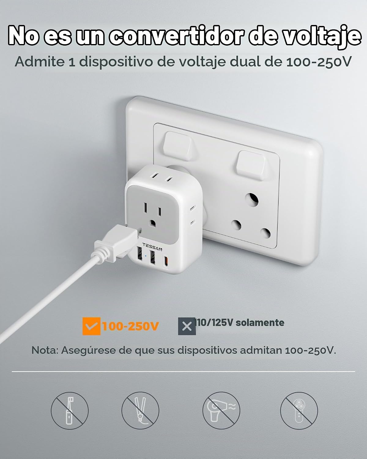 ADAPTADOR DE ENCHUFE TESSAN TYPE M PARA SUDÁFRICA 2 PACK CON CARGA USB-C PD 20W - 5
