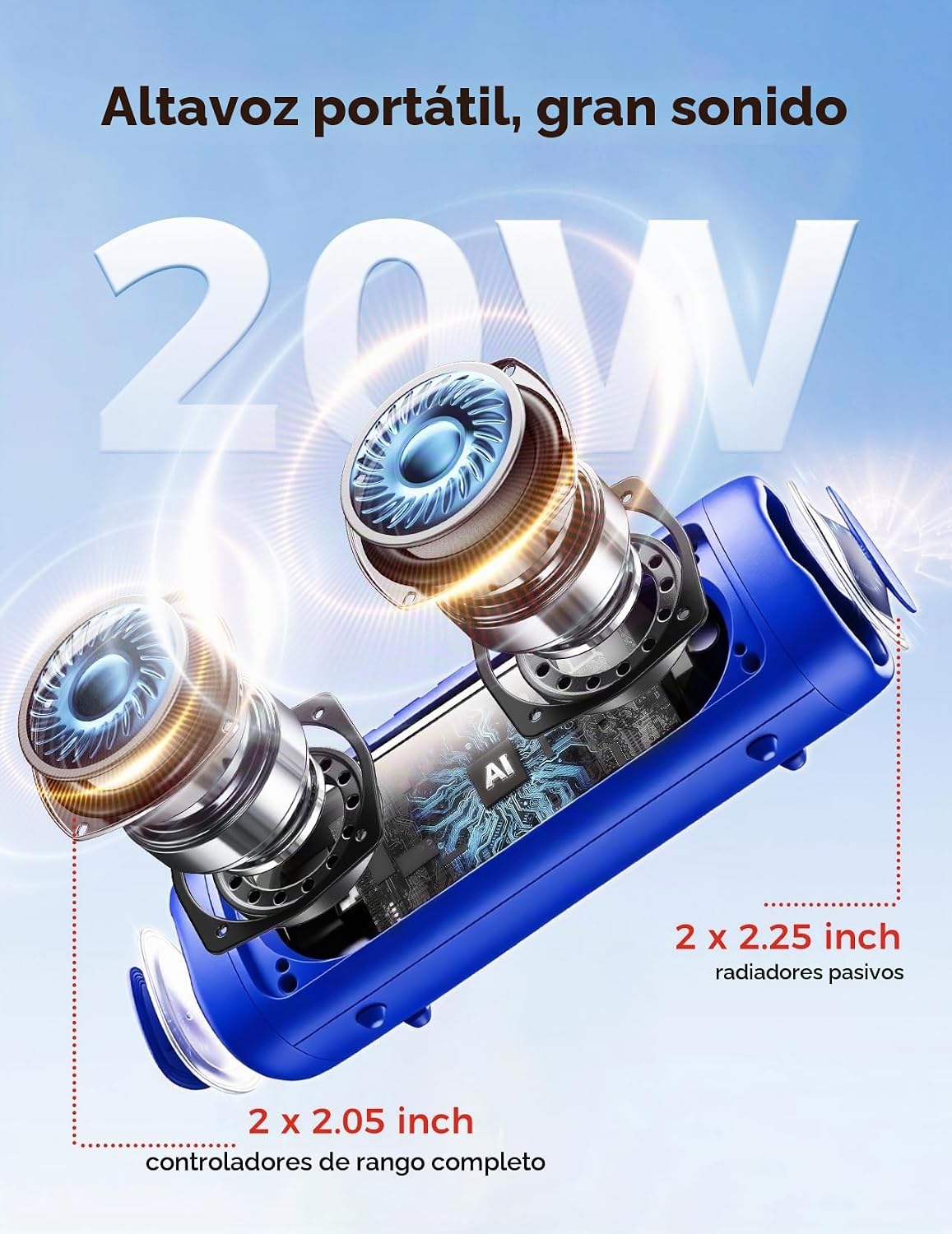 PARLANTE PORTÁTIL BLUETOOTH BOLABUTTY 20W IPX5 WATERPROOF AZUL - 2