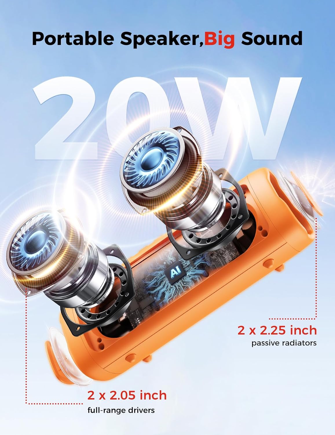 PARLANTE PORTÁTIL BLUETOOTH BOLABUTTY 20W IPX5 WATERPROOF NARANJA - 2