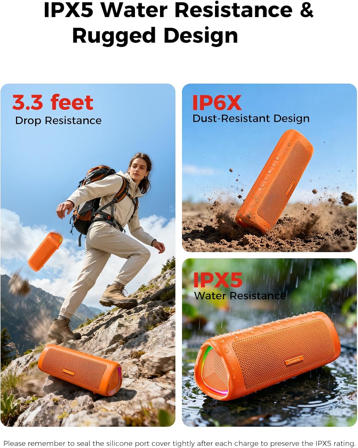 PARLANTE PORTÁTIL BLUETOOTH BOLABUTTY 20W IPX5 WATERPROOF NARANJA - 4