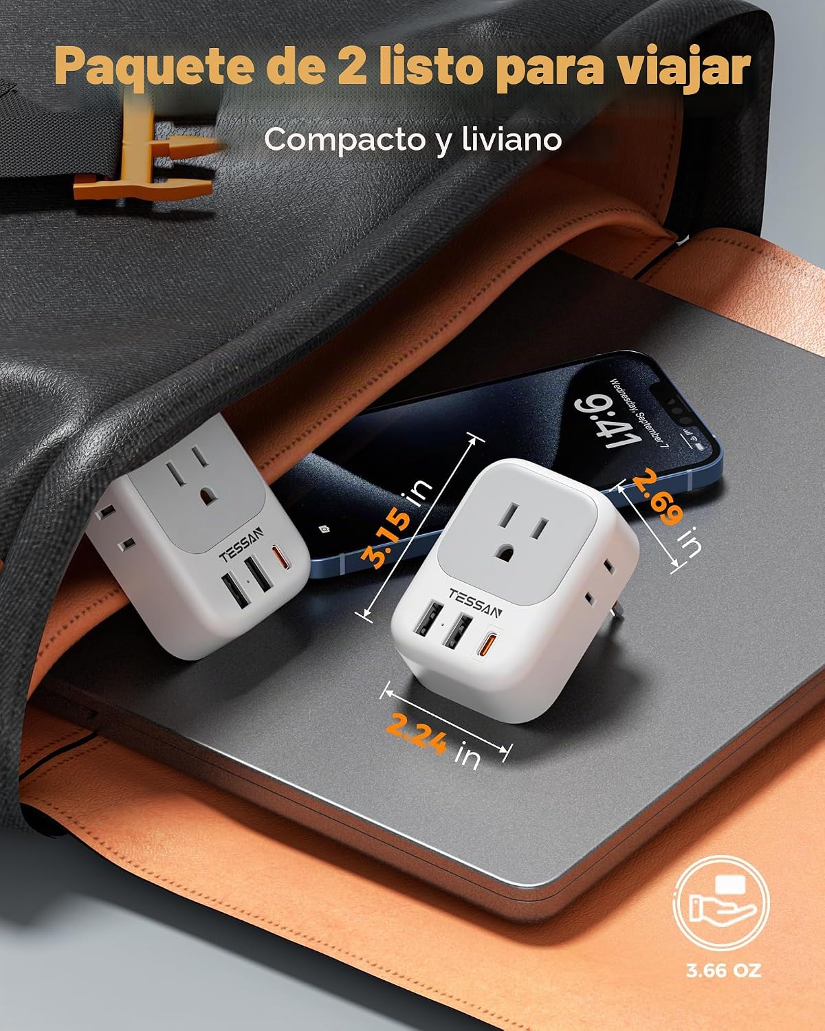 ADAPTADOR DE VIAJE TESSAN TYPE L PARA ITALIA 2 PACK - 5