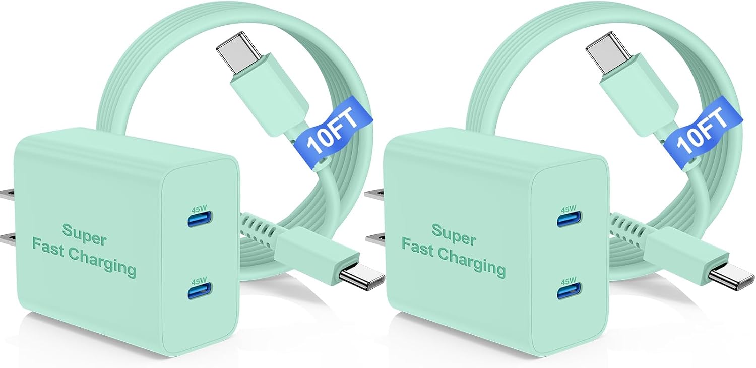 CARGADOR USB-C 45W DUAL PUERTO SUPER RÁPIDO COONCXEN CON CABLE 10FT - 1