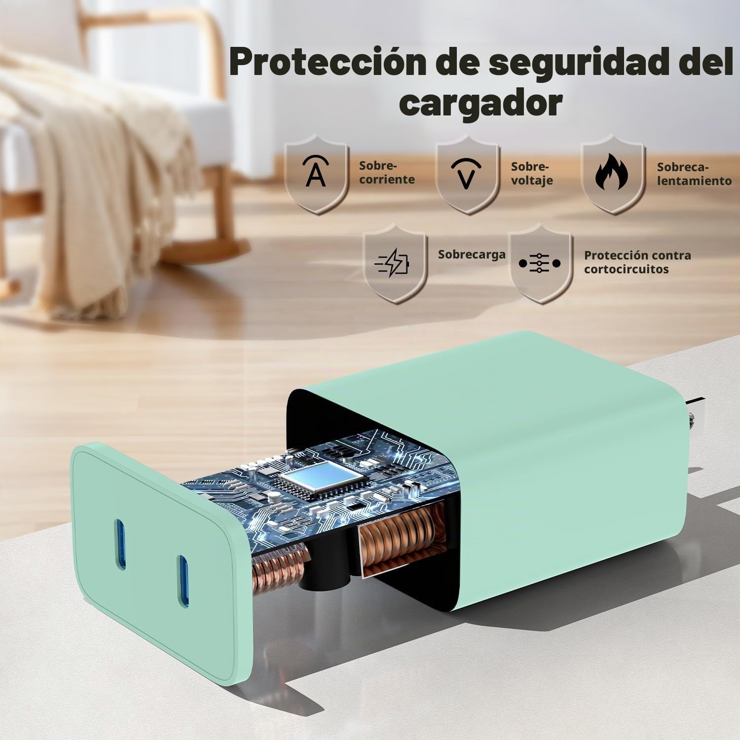 CARGADOR USB-C 45W DUAL PUERTO SUPER RÁPIDO COONCXEN CON CABLE 10FT - 2