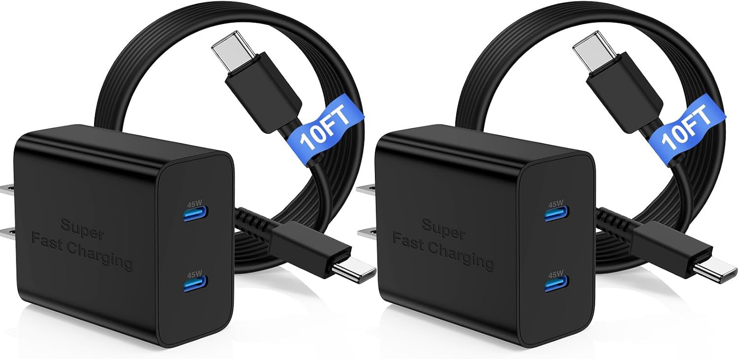 CARGADOR USB-C 45W DUAL PUERTO SUPER RÁPIDO COONCXEN CON CABLE 10FT - 1
