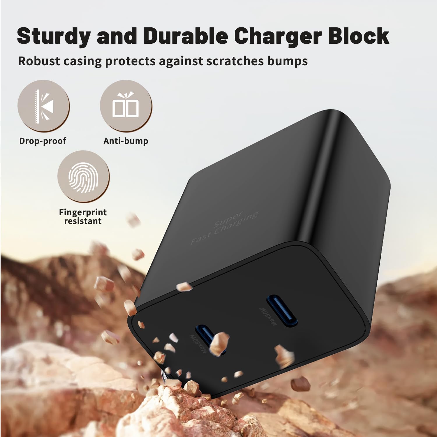 CARGADOR USB-C 45W DUAL PUERTO SUPER RÁPIDO COONCXEN CON CABLE 10FT - 5
