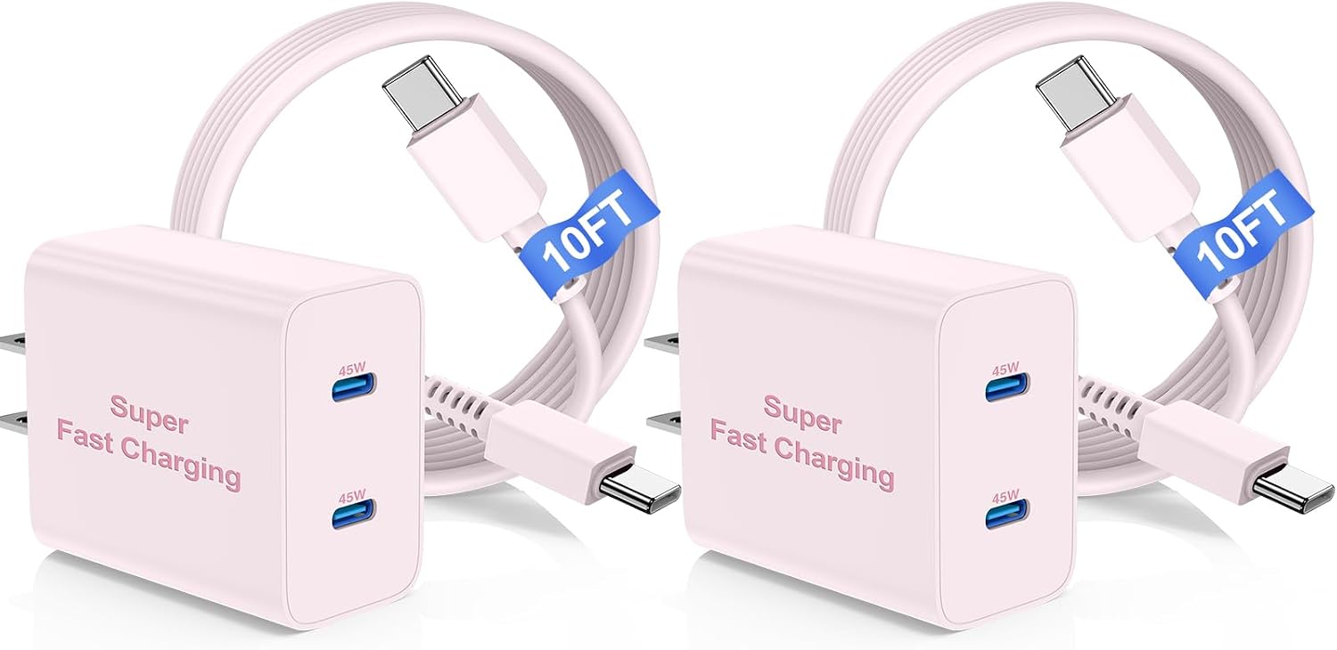 CARGADOR RÁPIDO DUAL USB-C 45W COONCXEN CON CABLE 10 PIES - 1