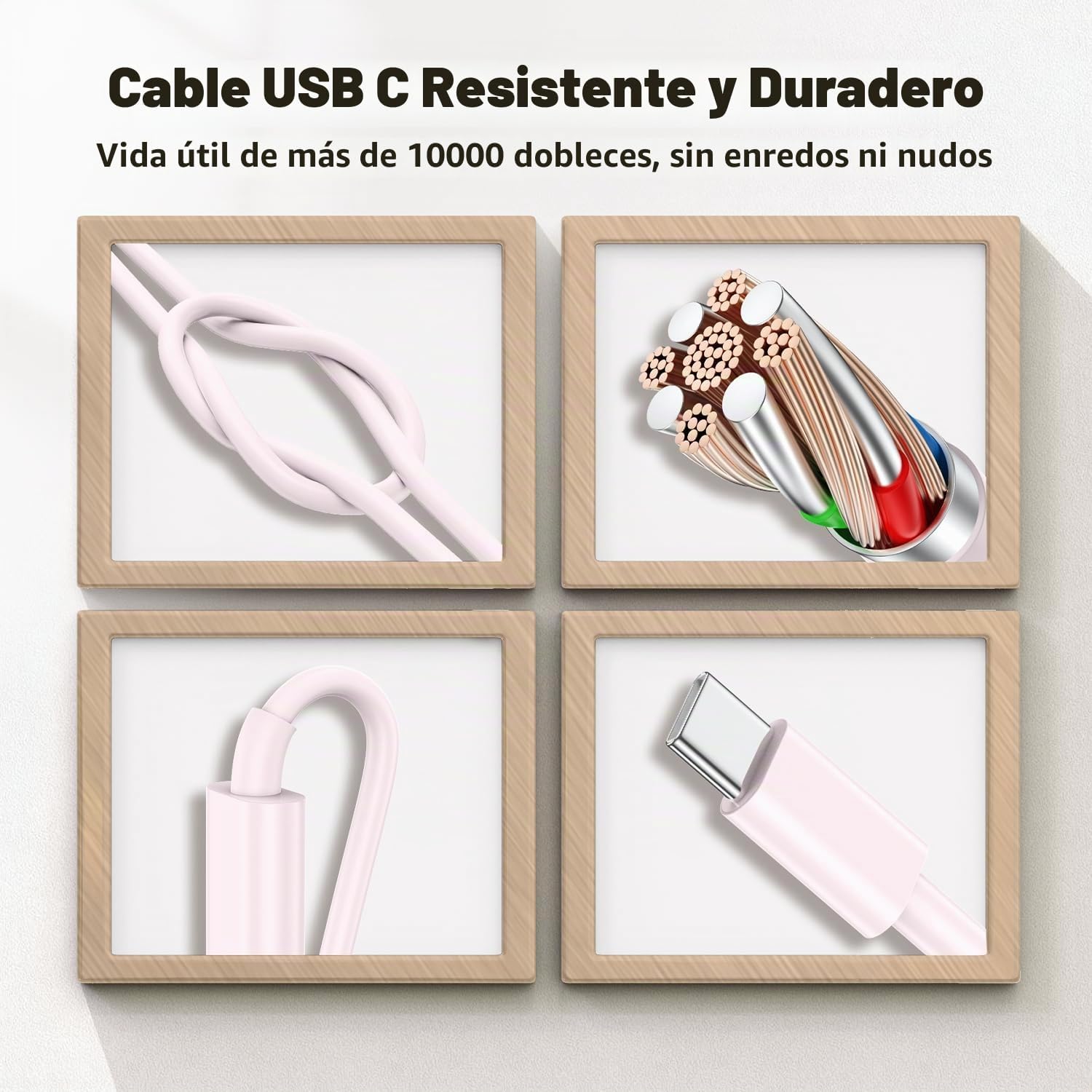 CARGADOR RÁPIDO DUAL USB-C 45W COONCXEN CON CABLE 10 PIES - 4