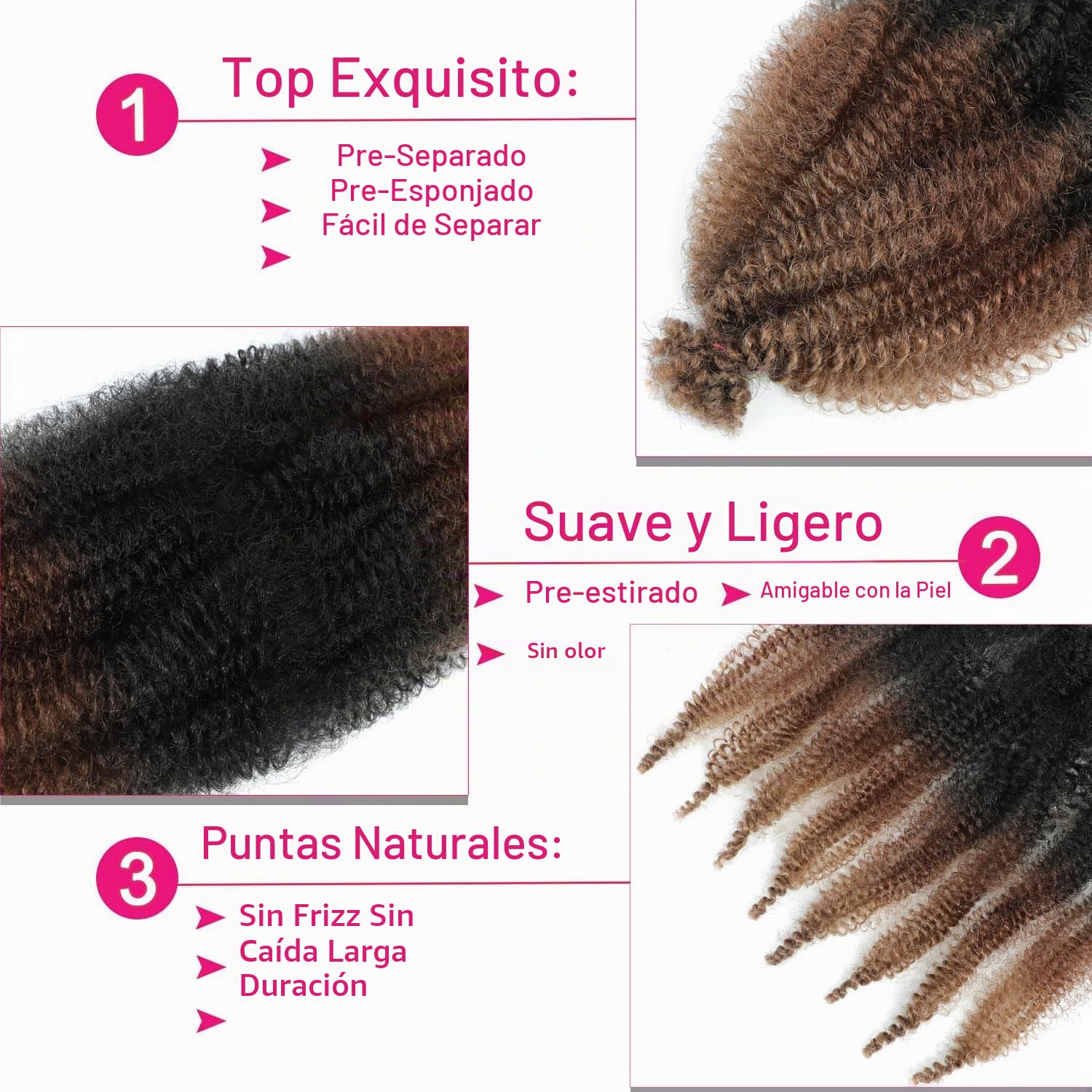 EXTENSIONES DE CABELLO AFRO TWIST HAIR 24 PULGADAS PAQUETE DE 3 TONOS 1B/30/27 - 3