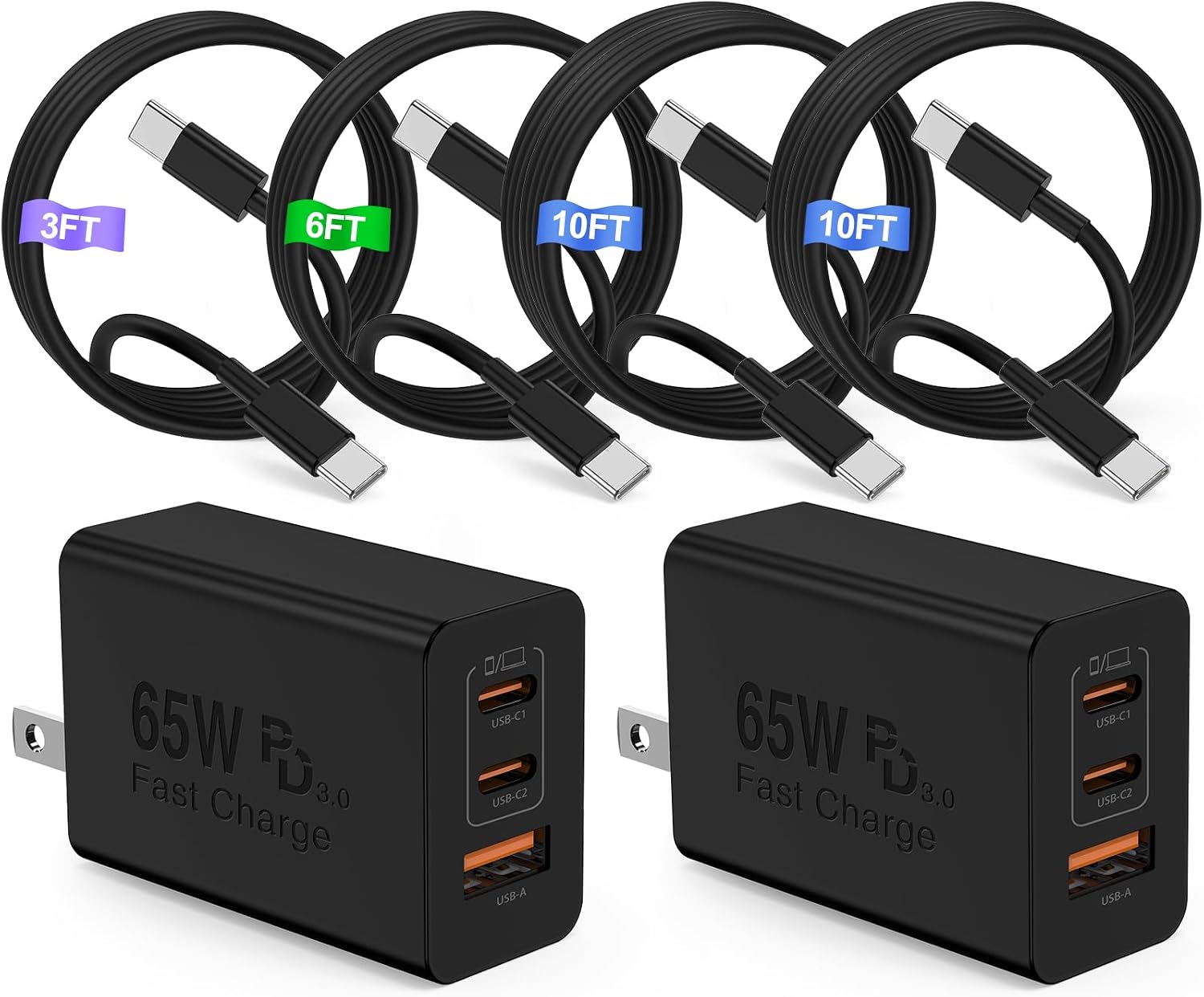 CARGADOR USB-C 65W COONCXEN CON 4 CABLES TIPO C INCLUIDOS - 1