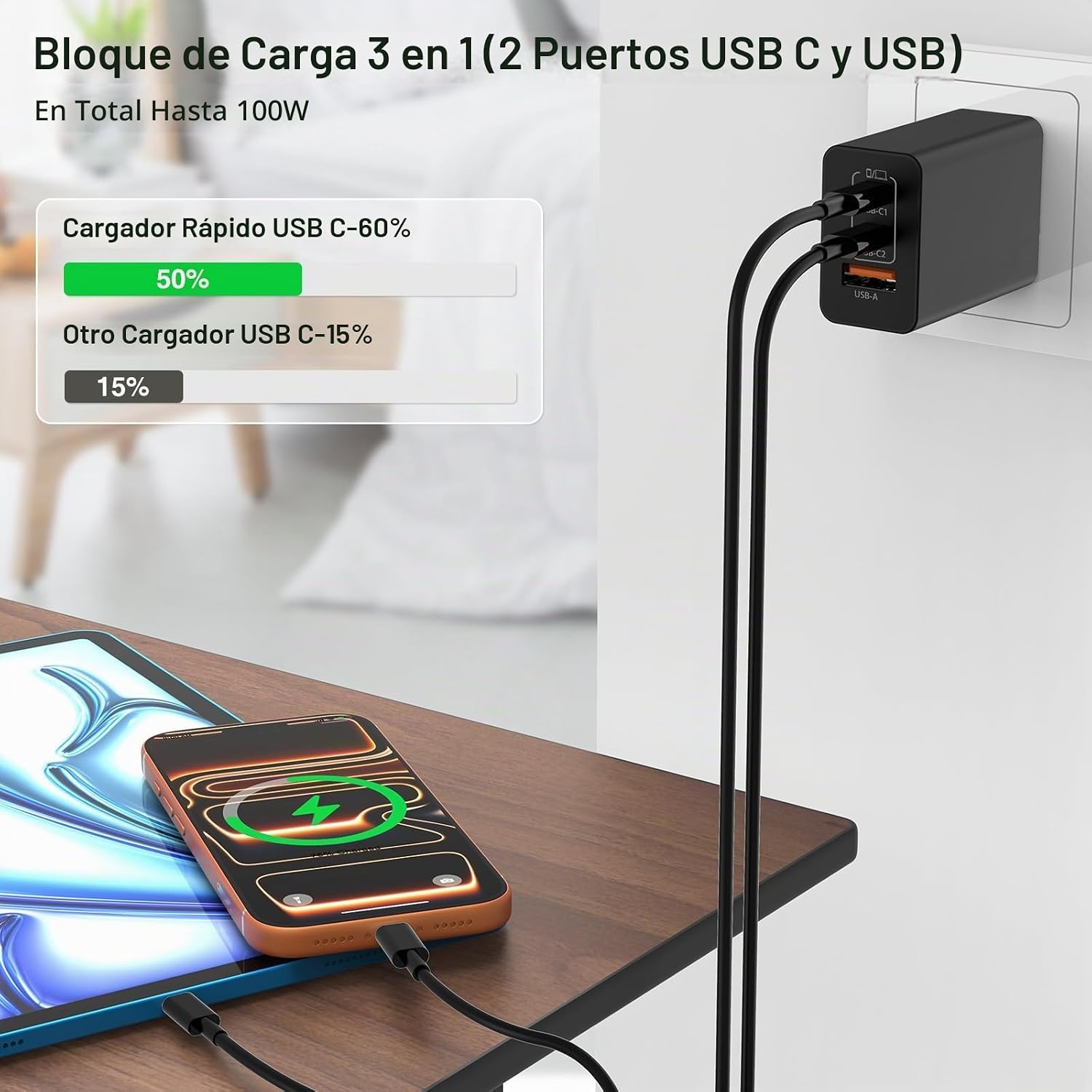 CARGADOR USB-C 65W COONCXEN CON 4 CABLES TIPO C INCLUIDOS - 3