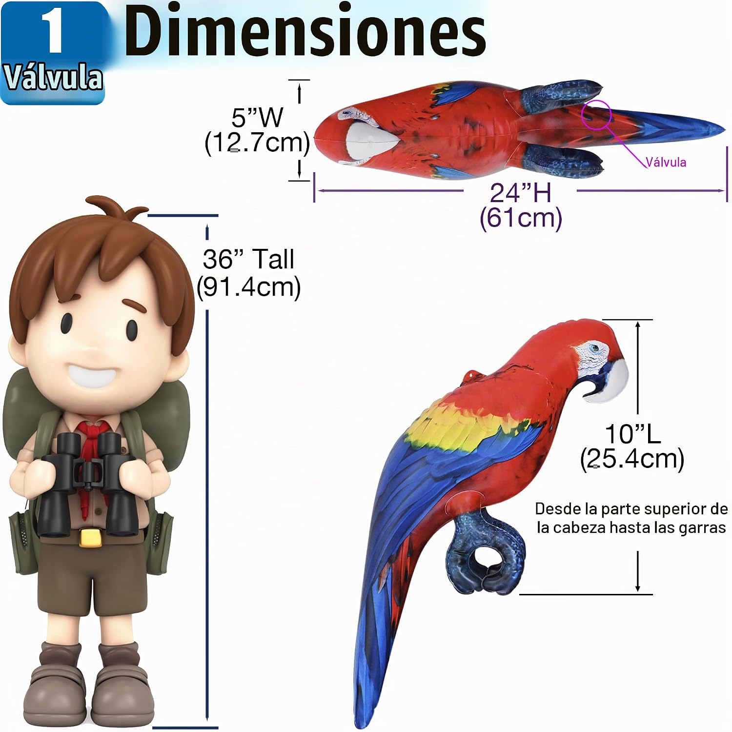LORO GUACAMAYO INFLABLE JET CREATIONS 24 PULGADAS ROJO AMARILLO AZUL - 2