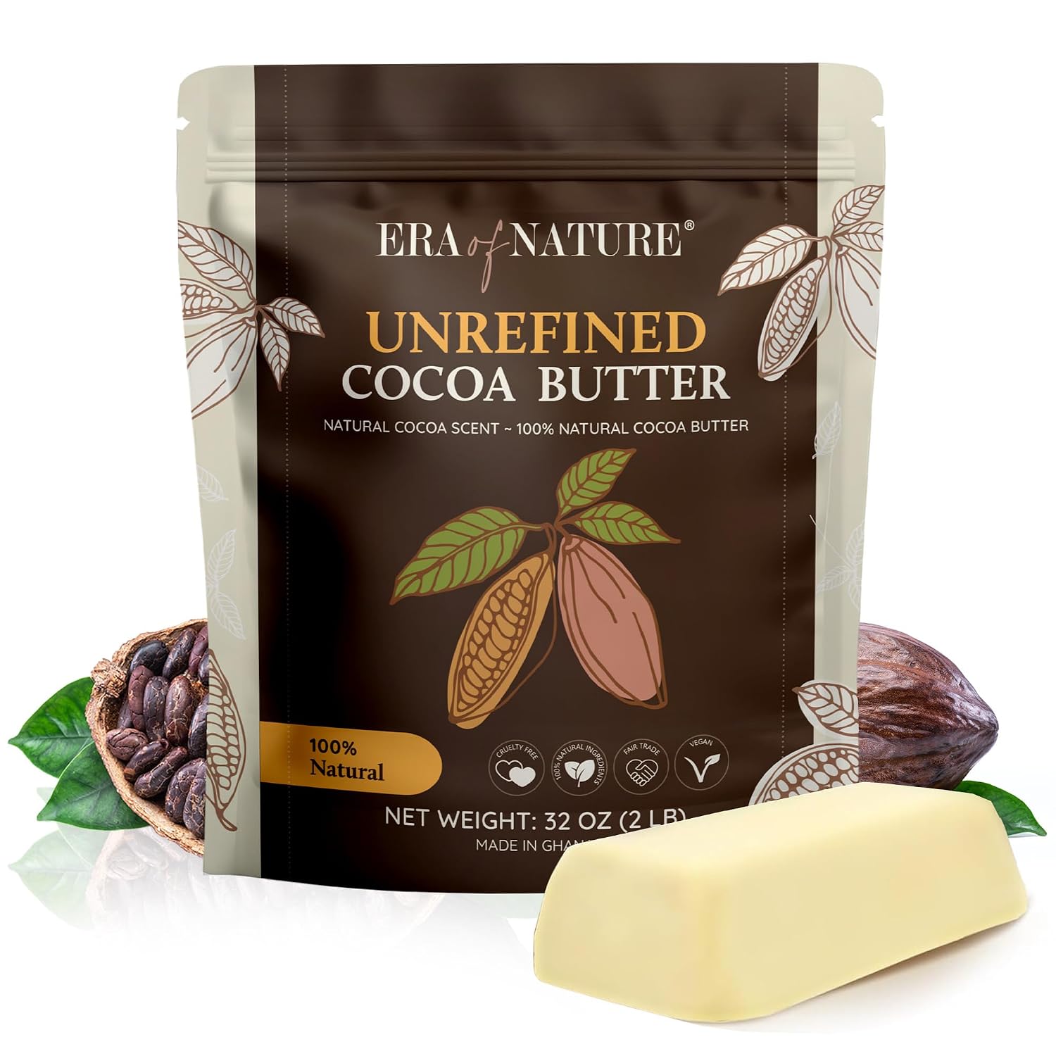 MANTECA DE CACAO PURA ERA OF NATURE 100% CRUDA SIN REFINAR 8OZ - 1