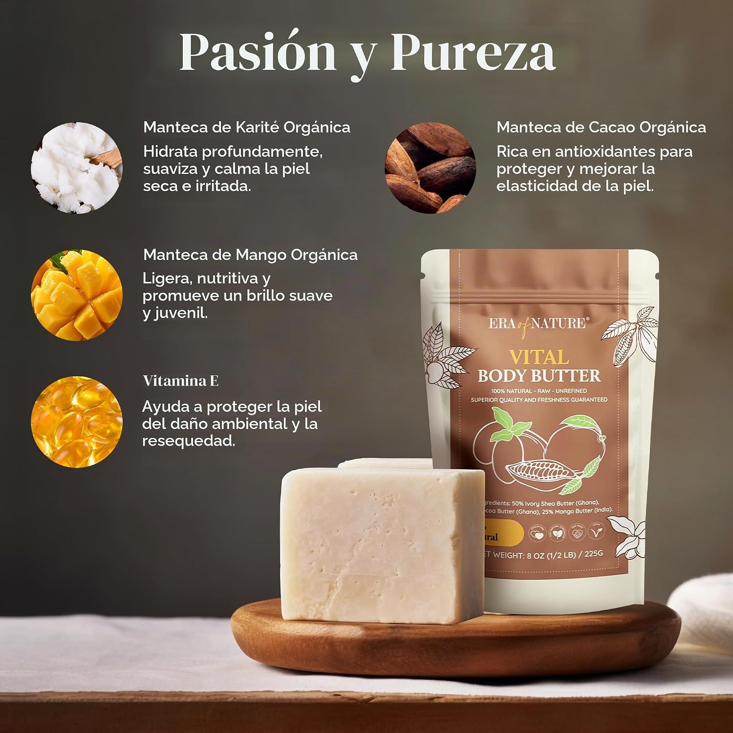 MANTECA CORPORAL ERA OF NATURE SHEA, MANGO Y CACAO ORGÁNICO 32OZ - 3