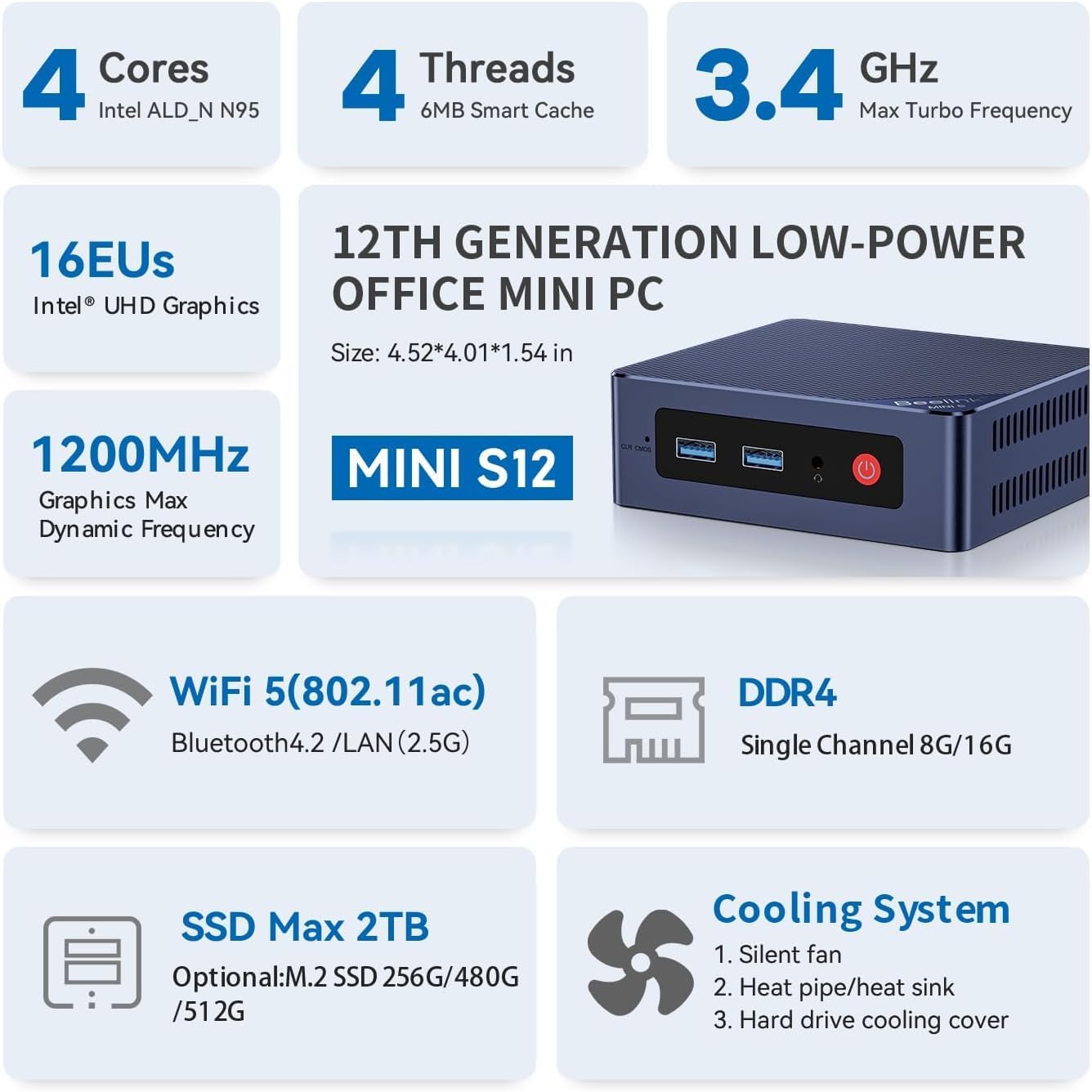 MINI PC BEELINK MINI S12 INTEL N95 8GB RAM 480GB SSD - 2