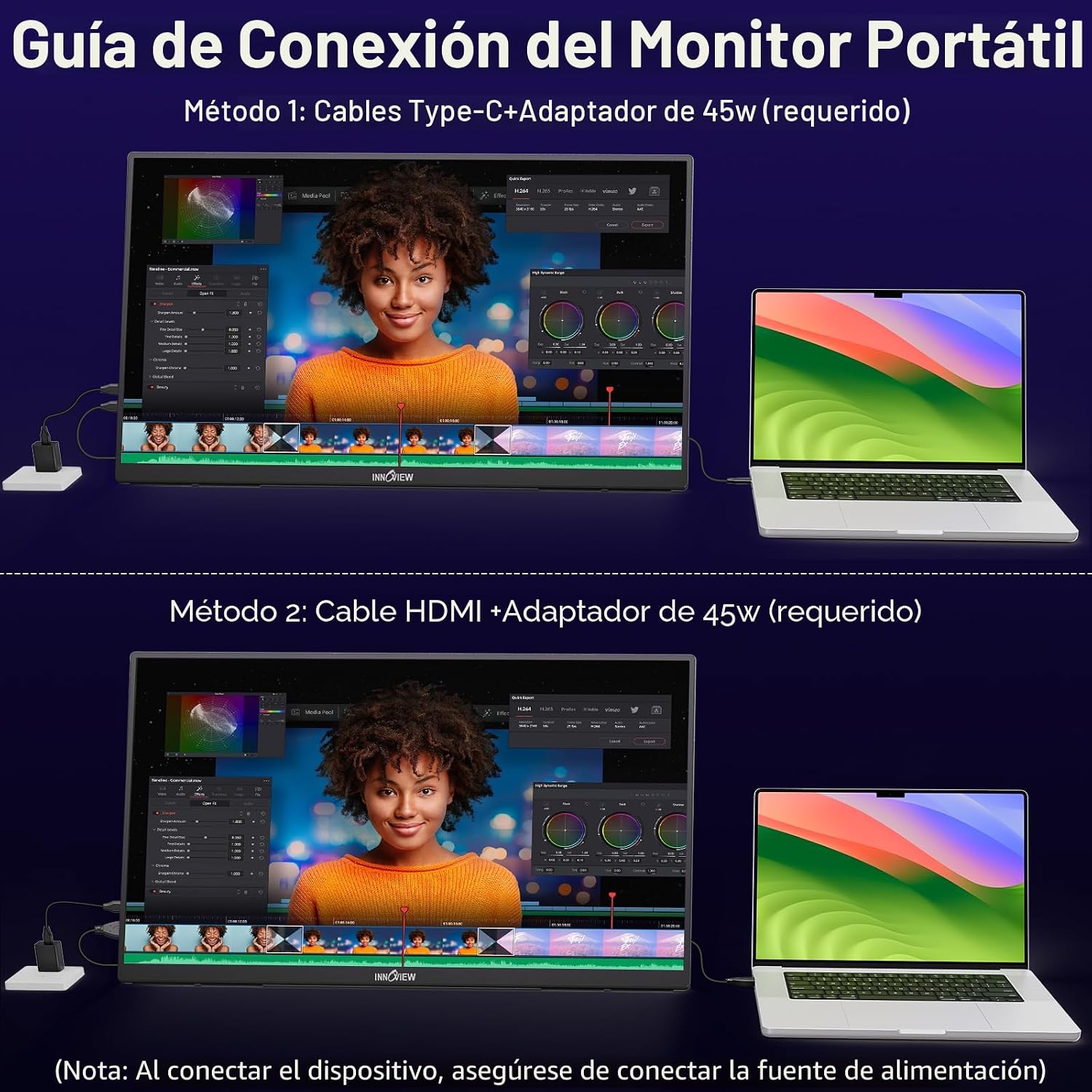 MONITOR PORTÁTIL INNOVIEW 23.8' 2K 180HZ QHD IPS CON SOPORTE AJUSTABLE 180° - 2