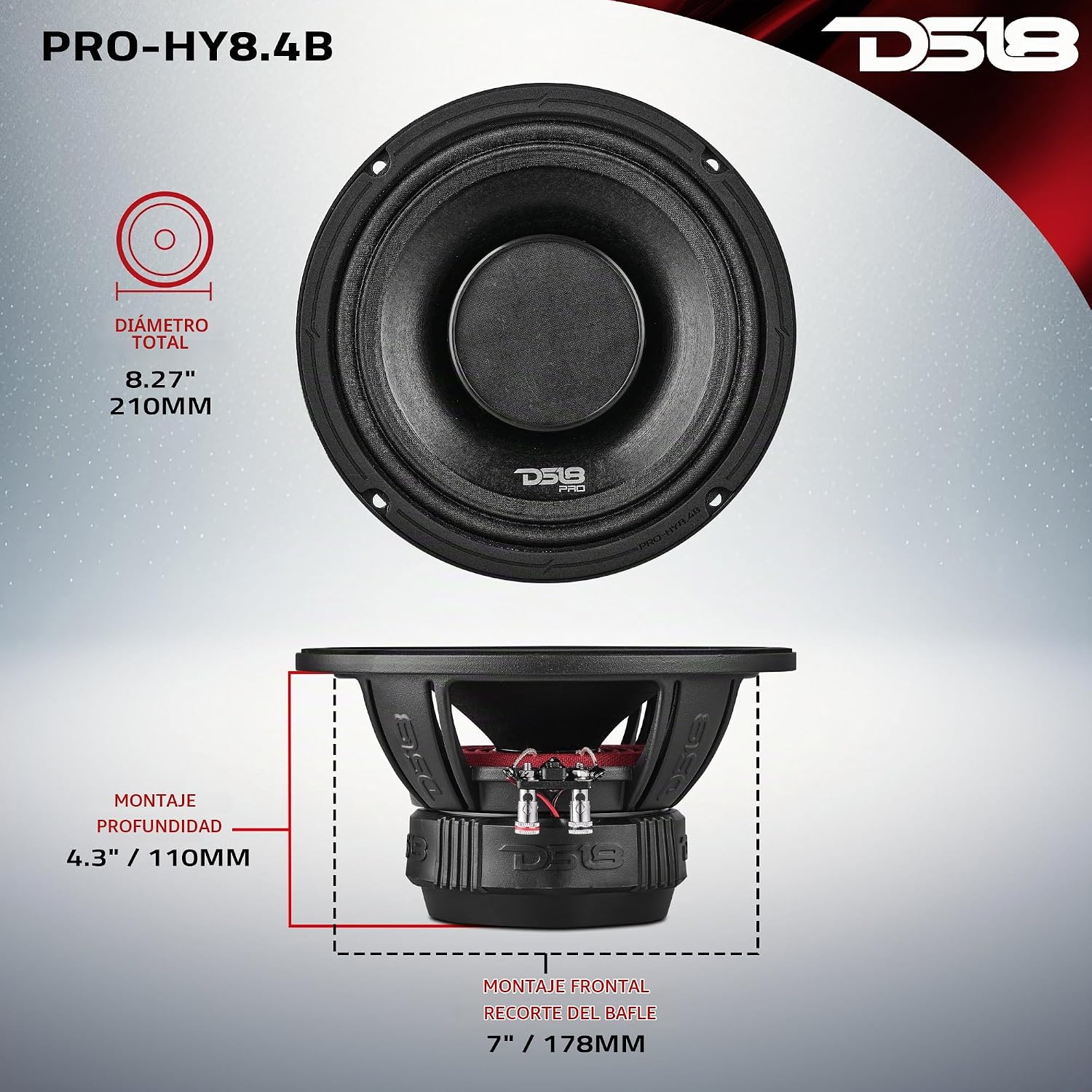 PARLANTE DS18 PRO-HY8.4B 8' HÍBRIDO PARA AUTO CON DRIVER DE COMPRESIÓN 1' - 4