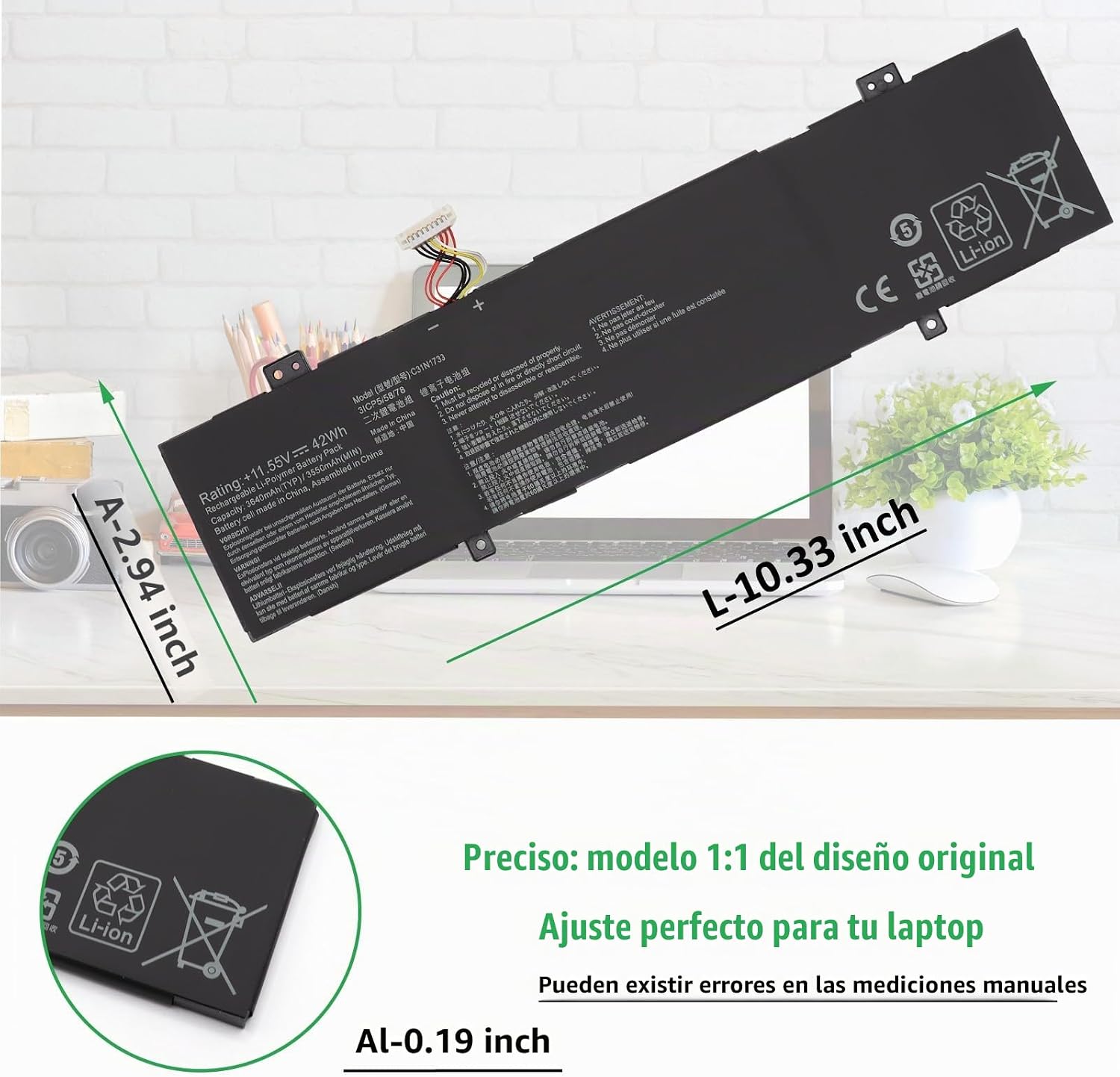 BATERÍA C31N1733 PARA ASUS VIVOBOOK FLIP 14 TP412 TP412U - 5