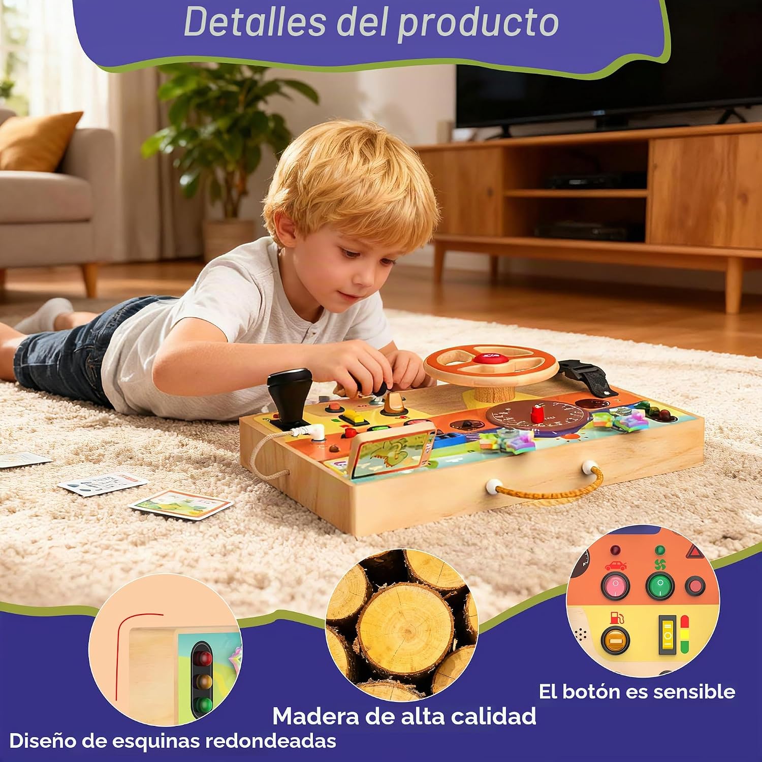 TABLERO DE ACTIVIDADES MONTESSORI FLYCOOST CON VOLANTE PARA NIÑOS 1-3 AÑOS - 3