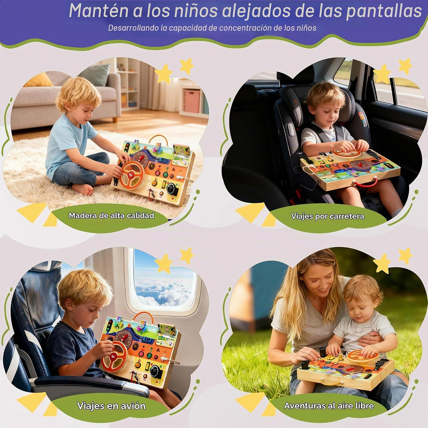 TABLERO DE ACTIVIDADES MONTESSORI FLYCOOST CON VOLANTE PARA NIÑOS 1-3 AÑOS - 4