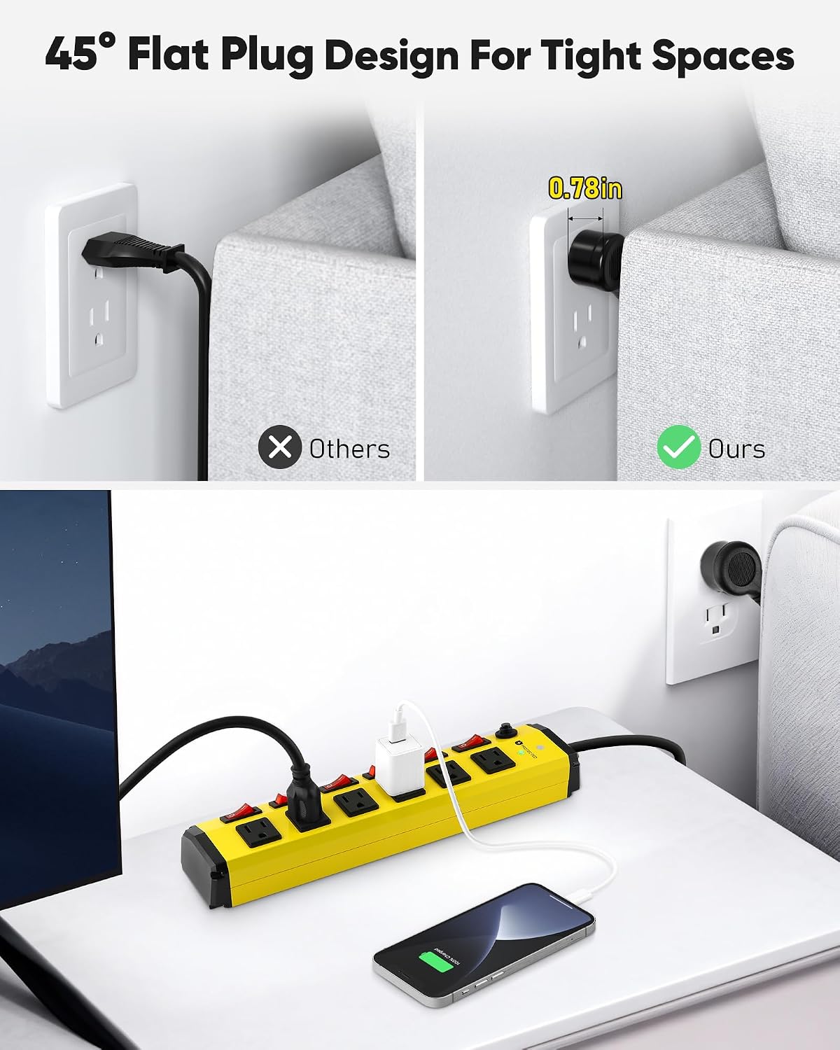 REGLETA DE POTENCIA KEBEN HEAVY DUTY CON PROTECTOR DE SOBRETENSIÓN, INTERRUPTORES INDIVIDUALES, 10 PIES, 15A - 4