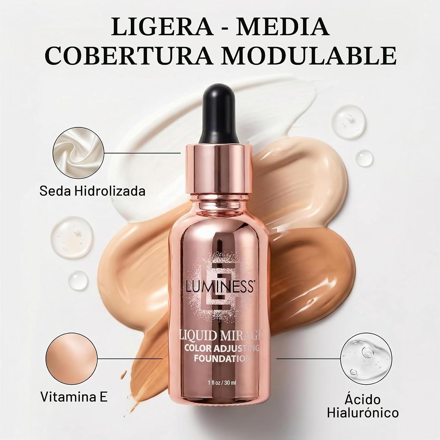 BASE DE MAQUILLAJE LUMINESS LIQUID MIRAGE CON SPF 50 ADAPTABLE AL TONO DE PIEL - 5