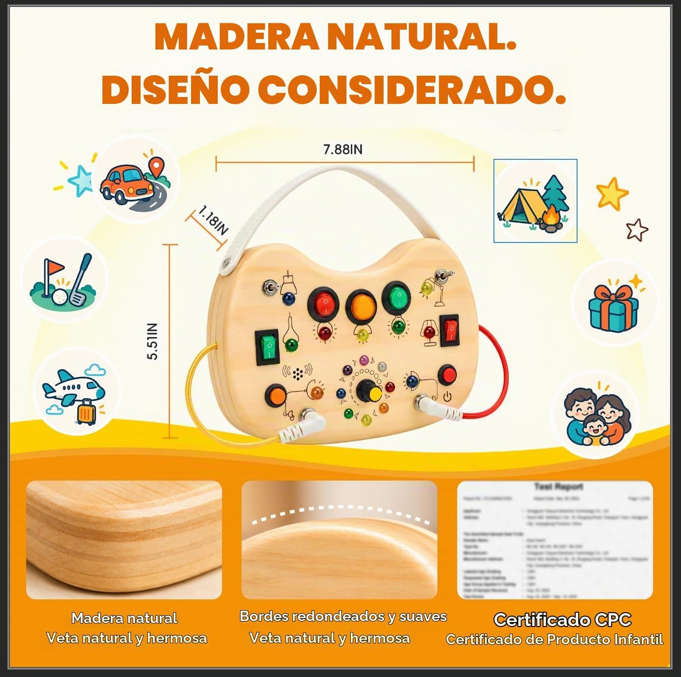 TABLERO DE ACTIVIDADES FLYCOOST CON LUCES LED PARA BEBÉS 1-3 AÑOS - 2