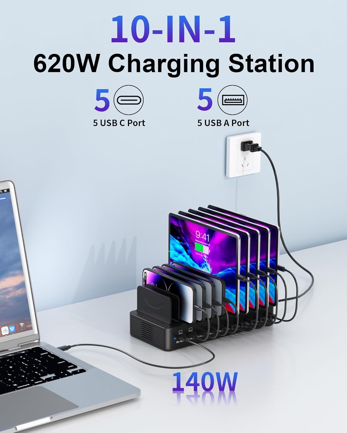 ESTACIÓN DE CARGA MIZCCDEM 10 PUERTOS USB-C Y USB-A 620W - 2