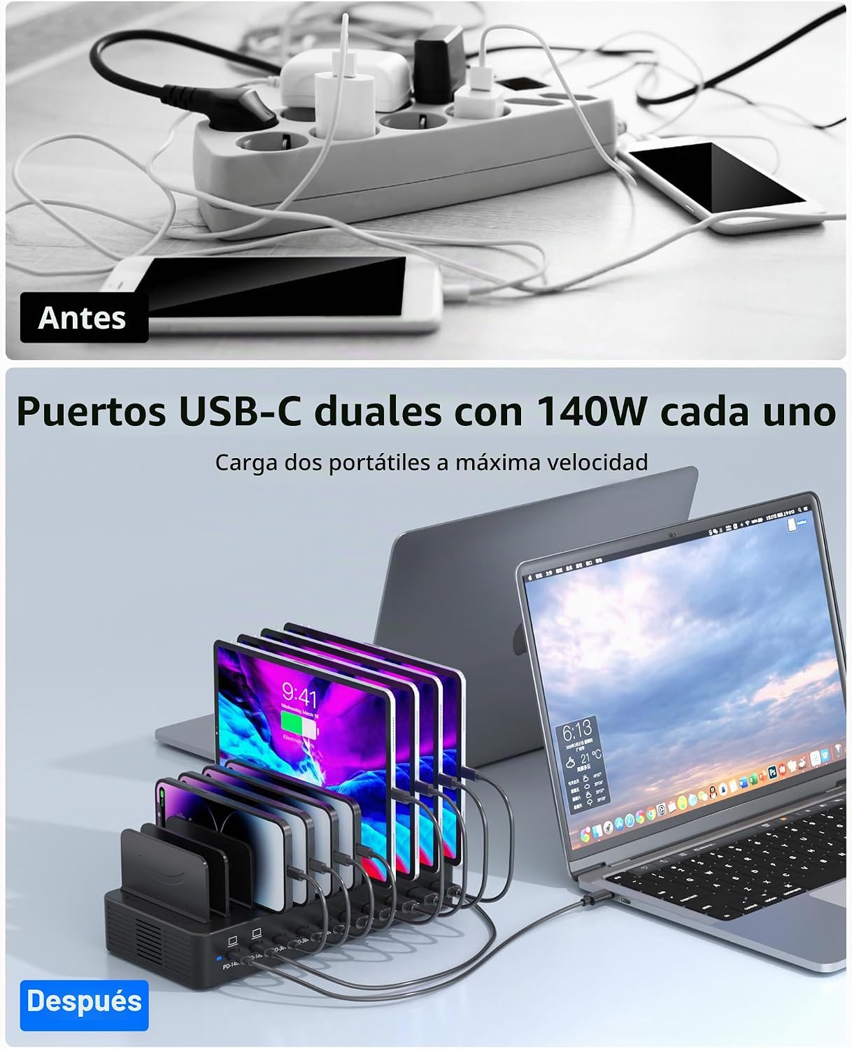 ESTACIÓN DE CARGA MIZCCDEM 10 PUERTOS USB-C Y USB-A 620W - 4