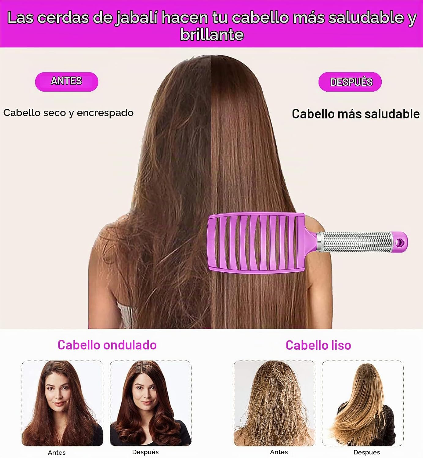 CEPILLO DESATANADOR DE PELO KTKUDY PARA MUJER Y NIÑOS, CABELLO HÚMEDO Y SECO - 3