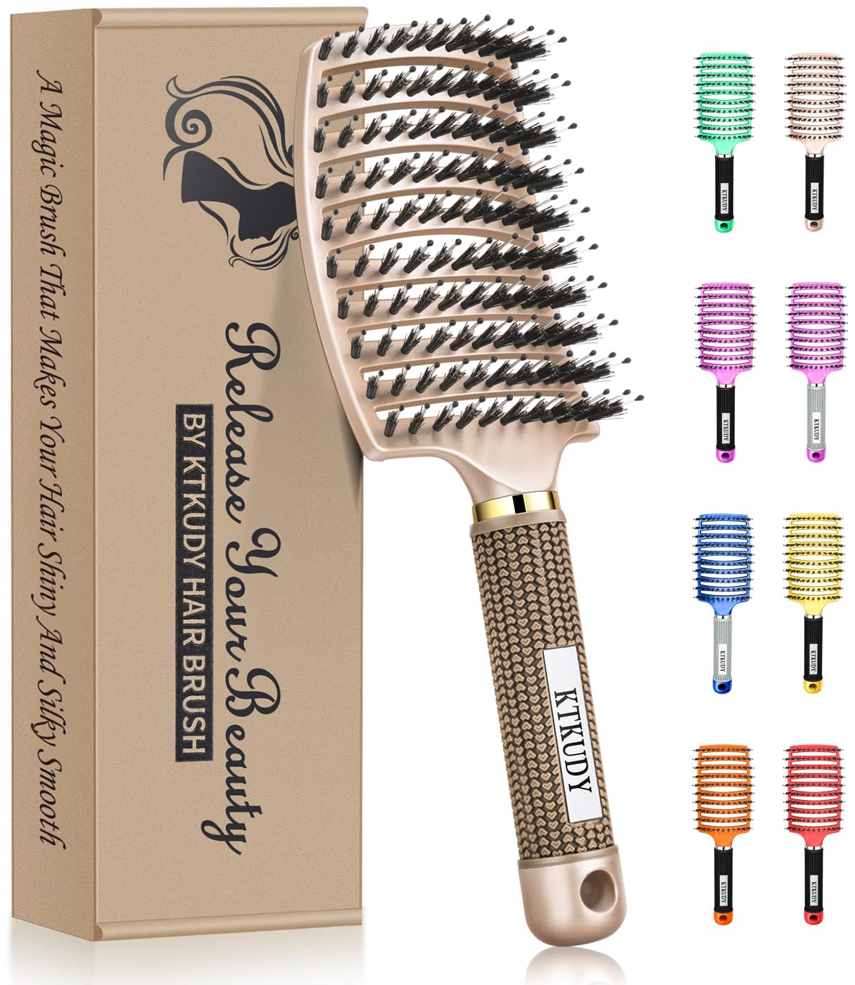 CEPILLO DESATANADOR DE CERDAS DE JABALÍ PARA MUJER Y NIÑOS, CABELLO HÚMEDO Y SECO - 1