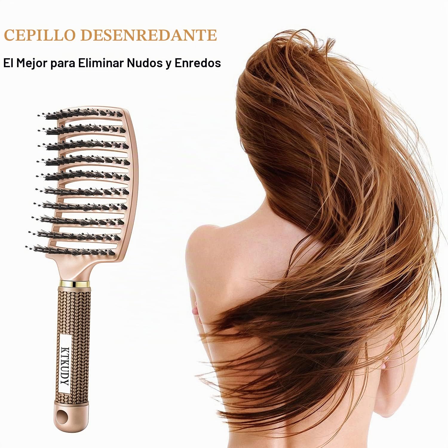 CEPILLO DESATANADOR DE CERDAS DE JABALÍ PARA MUJER Y NIÑOS, CABELLO HÚMEDO Y SECO - 3