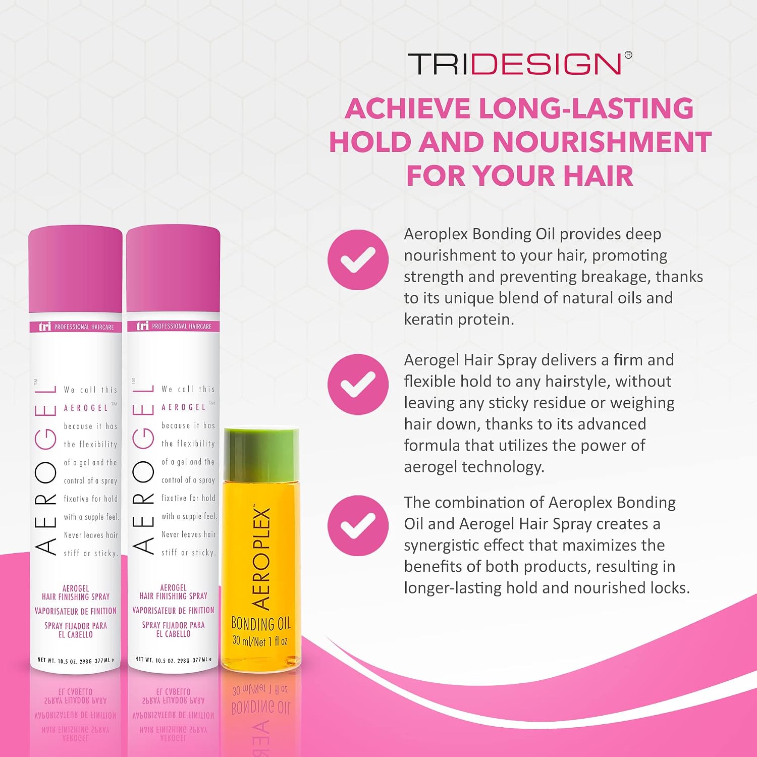 BUNDLE TRIDESIGN AEROGEL HAIRSPRAY AEROPLEX BONDING OIL 3 PIEZAS - 2