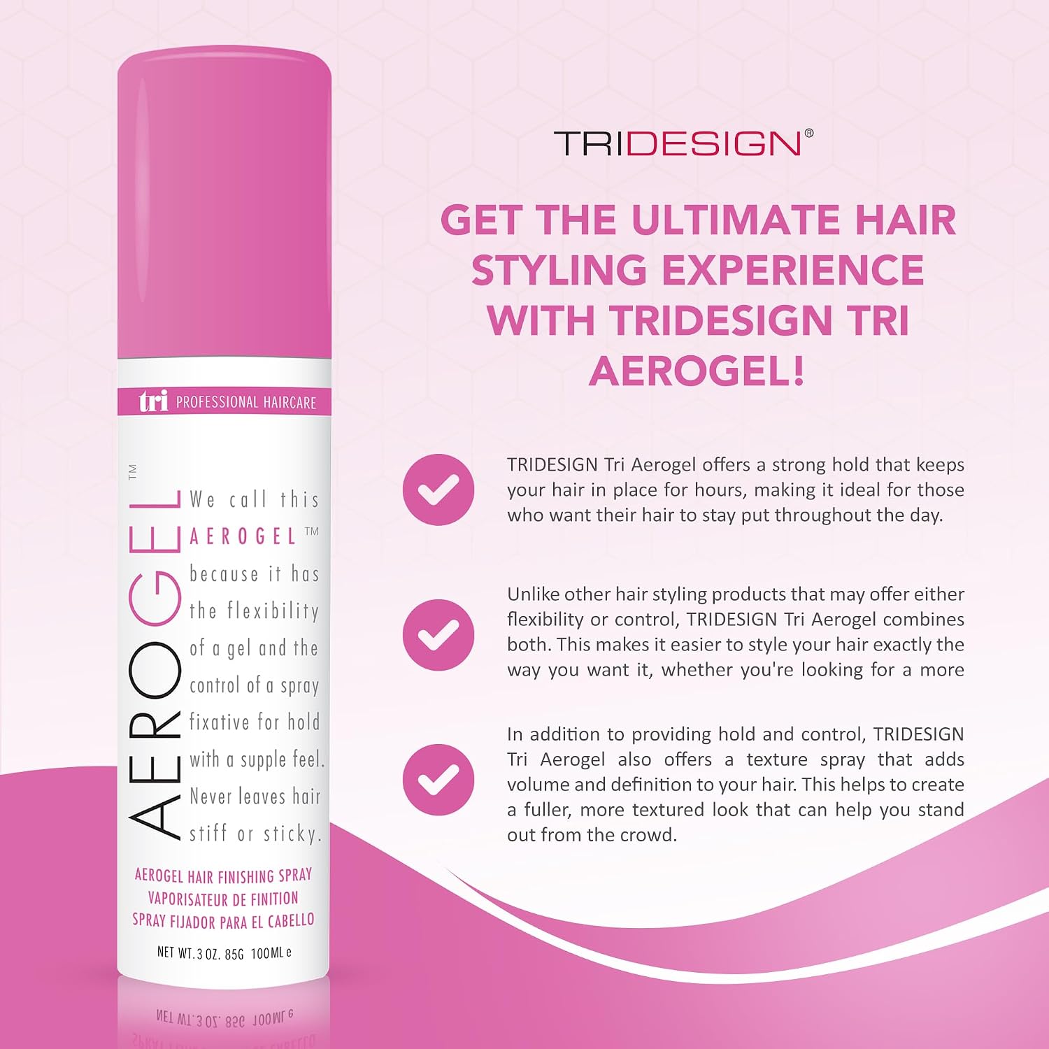 SPRAY FIJADOR TRIDESIGN AEROGEL STRONG HOLD VOLUMIZING 3 OZ PACK X3 - 4