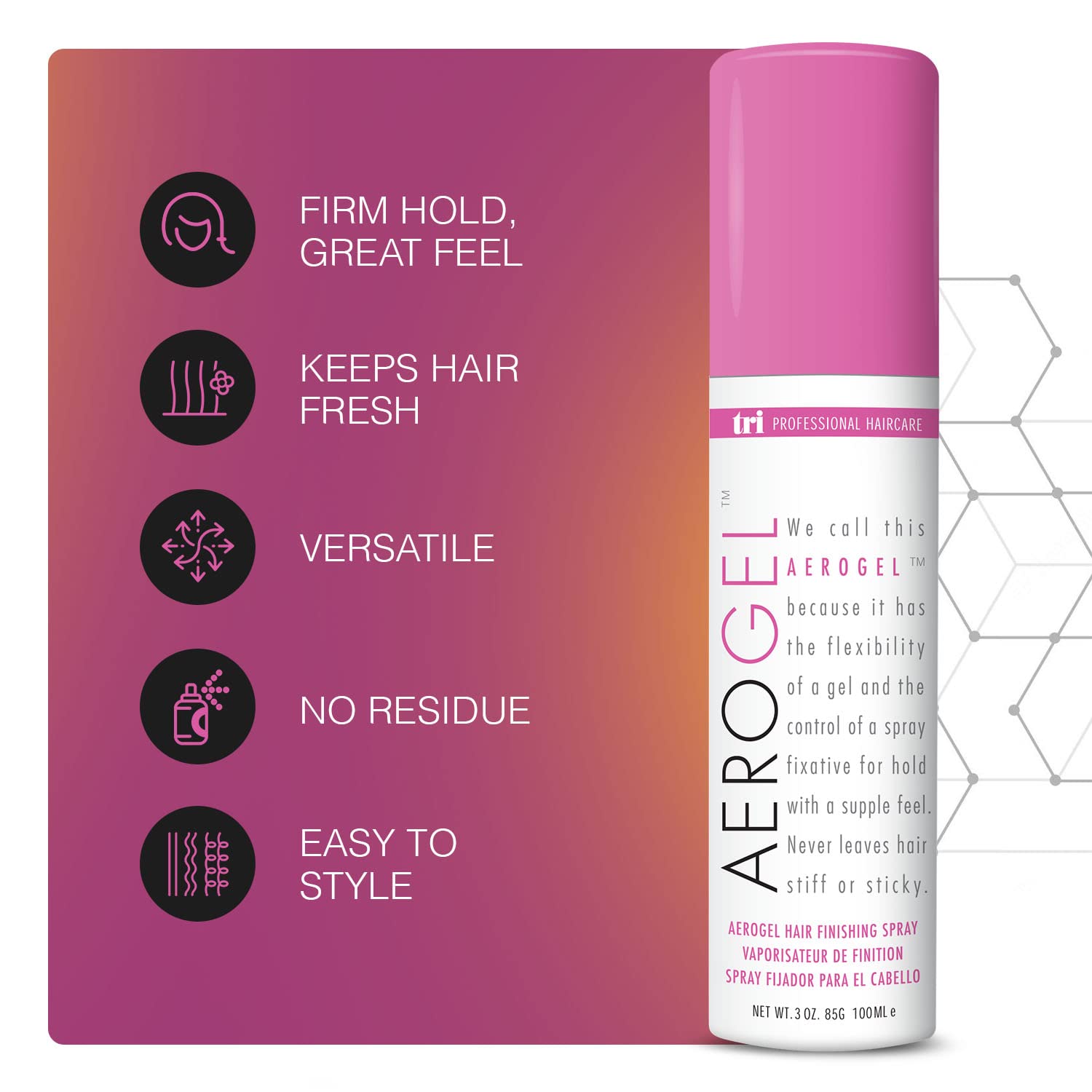 SPRAY FIJADOR TRI DESIGN AEROGEL STRONG HOLD VOLUMIZING 3 OZ PACK X2 - 2